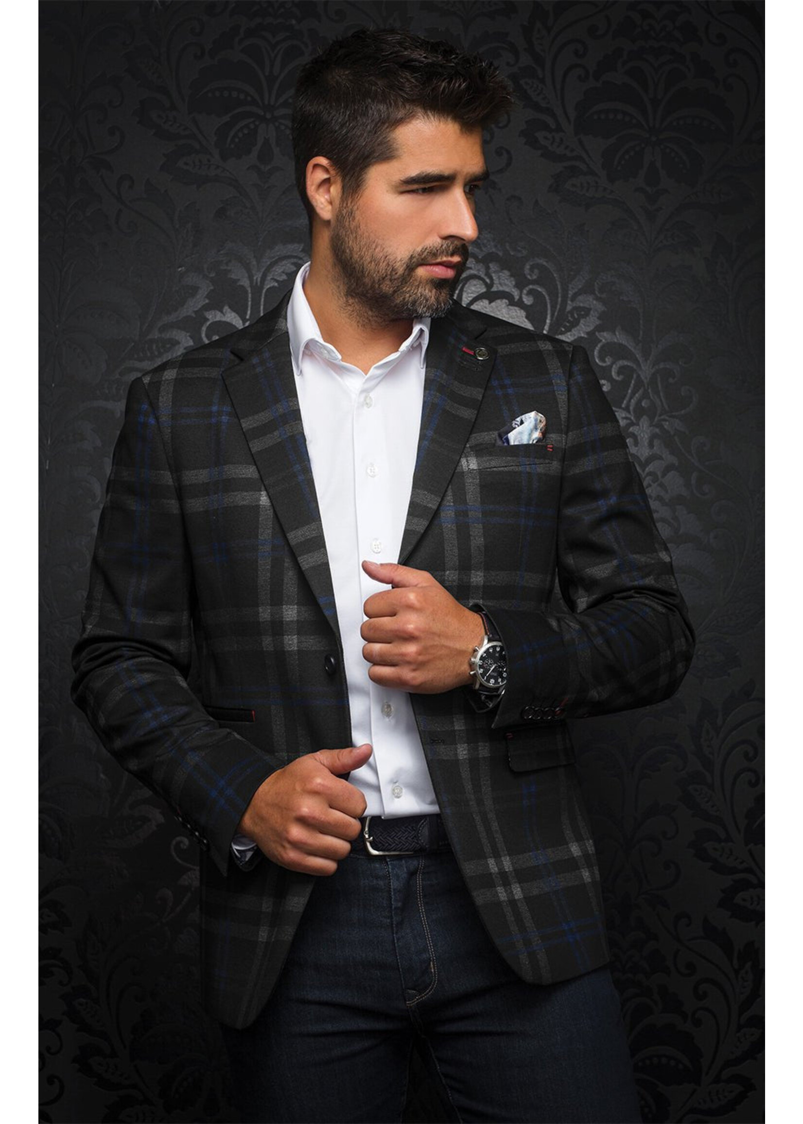 AU NOIR Veston décontracté extensible Leonardo-Noir Indigo