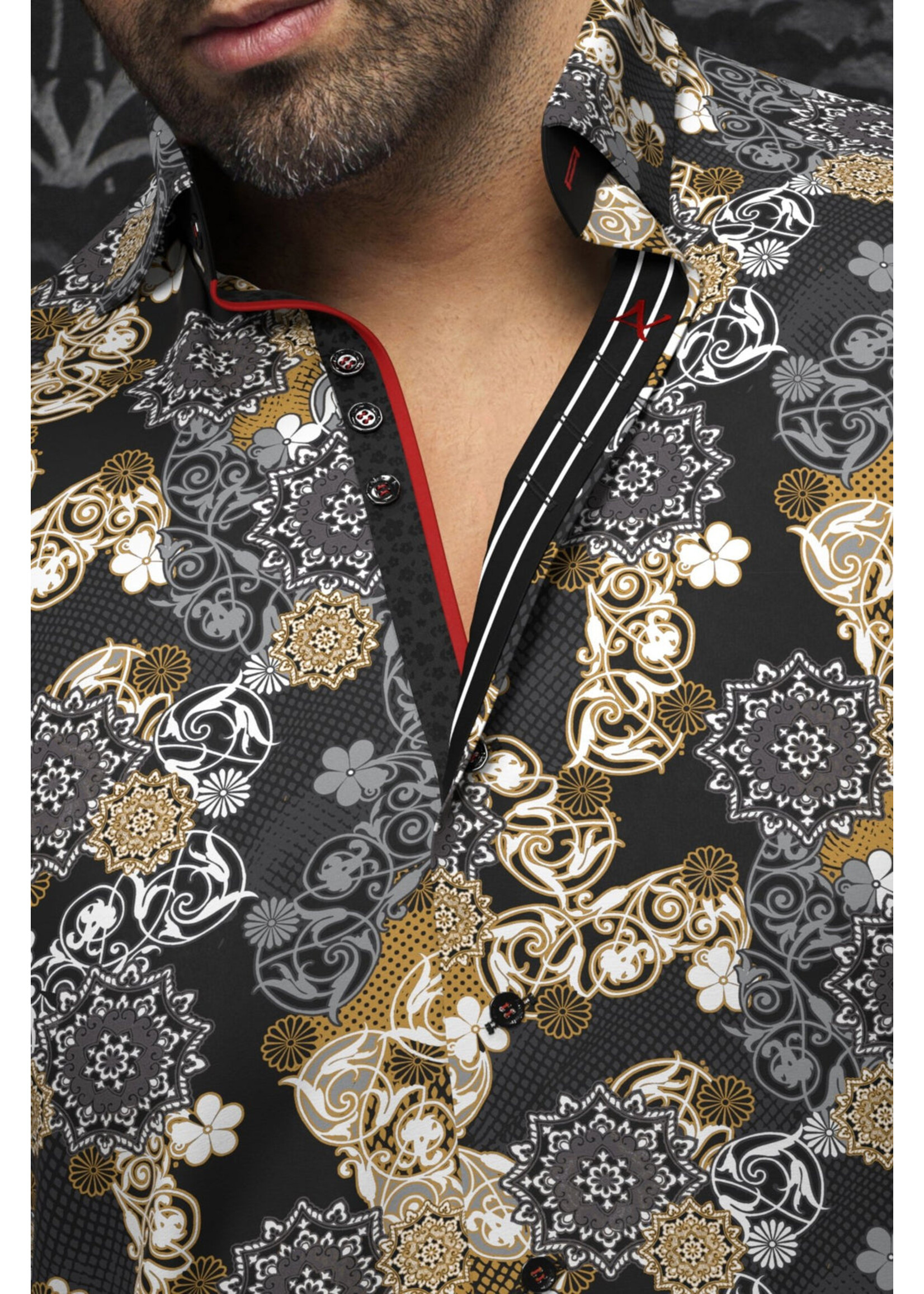 AU NOIR Chemise en tricot extensible pour homme Albori-NOIR/DORÉ