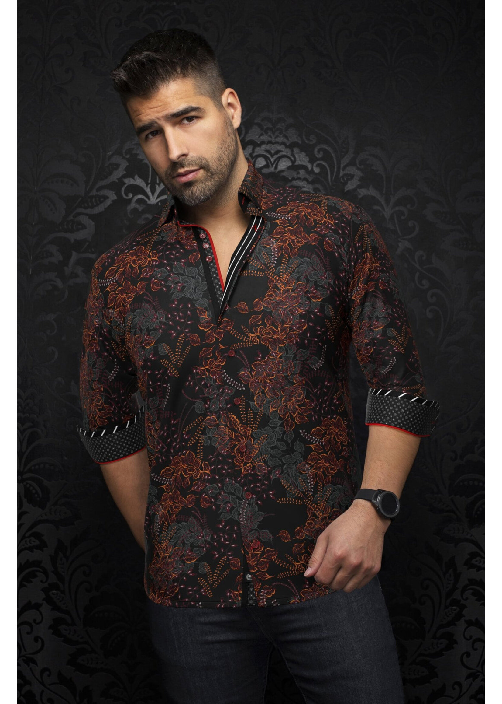 AU NOIR Chemise en tricot extensible pour homme Beckett-BOURGOGNE