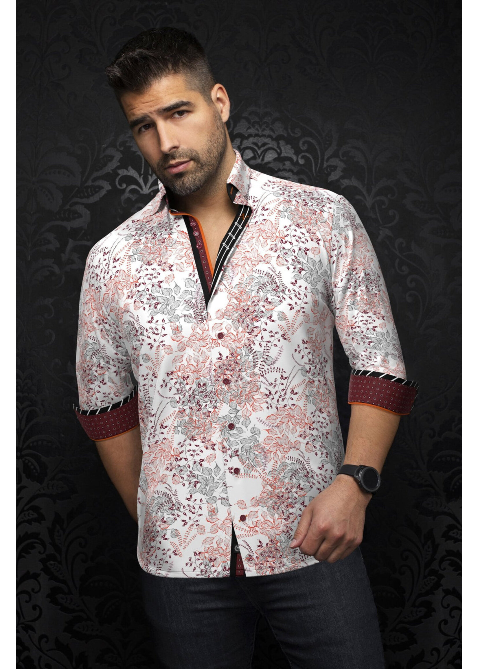 AU NOIR Chemise en tricot extensible pour homme Beckett-BLANC