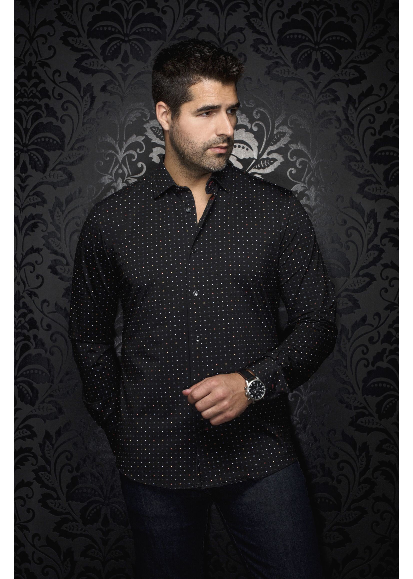 AU NOIR Chemise en tricot extensible pour homme Alexander SQRX-NOIR