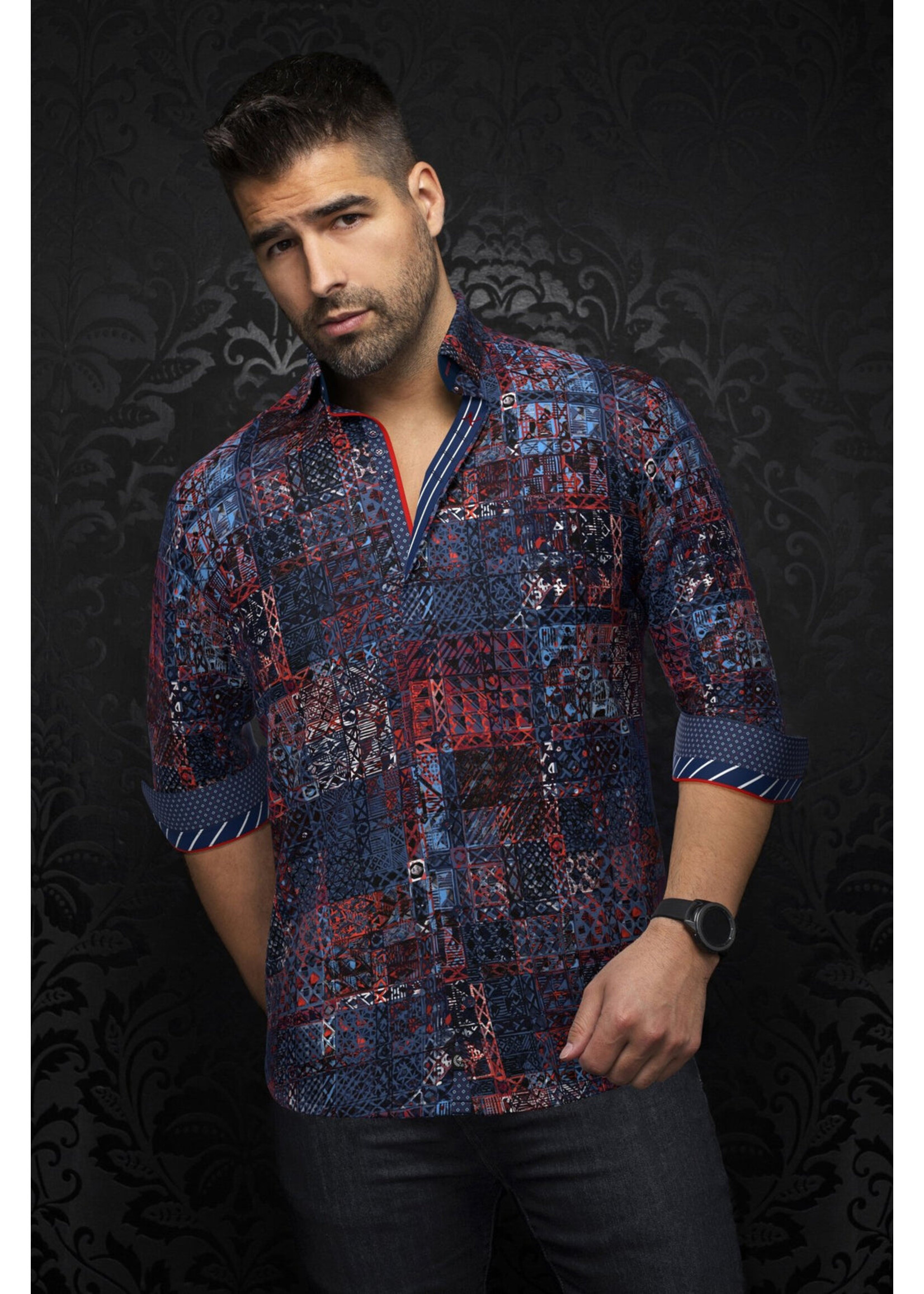 AU NOIR Chemise en tricot extensible pour homme Turner-MARINE