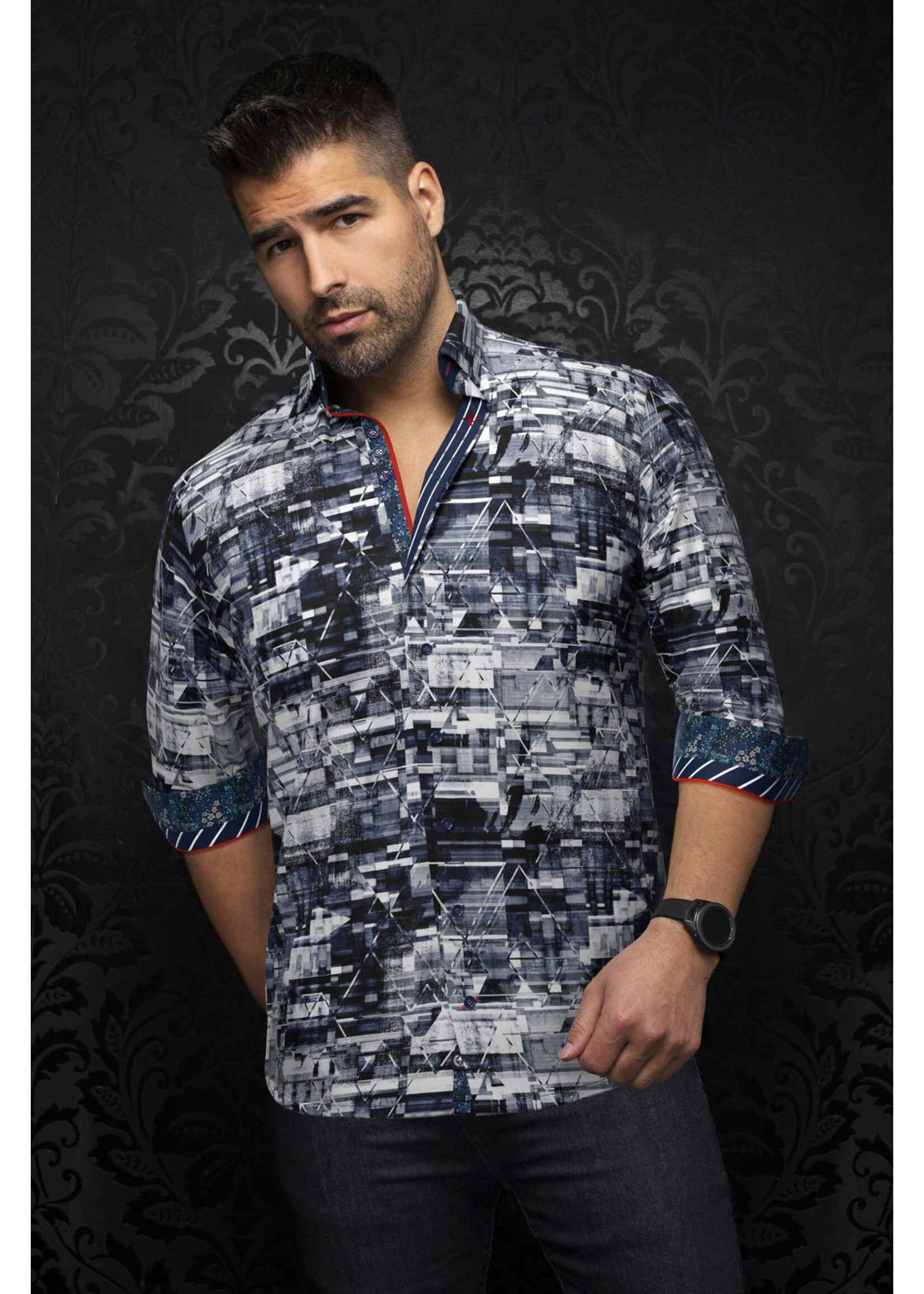 AU NOIR Chemise en tricot extensible pour homme Vianelli-MARINE/BLANC