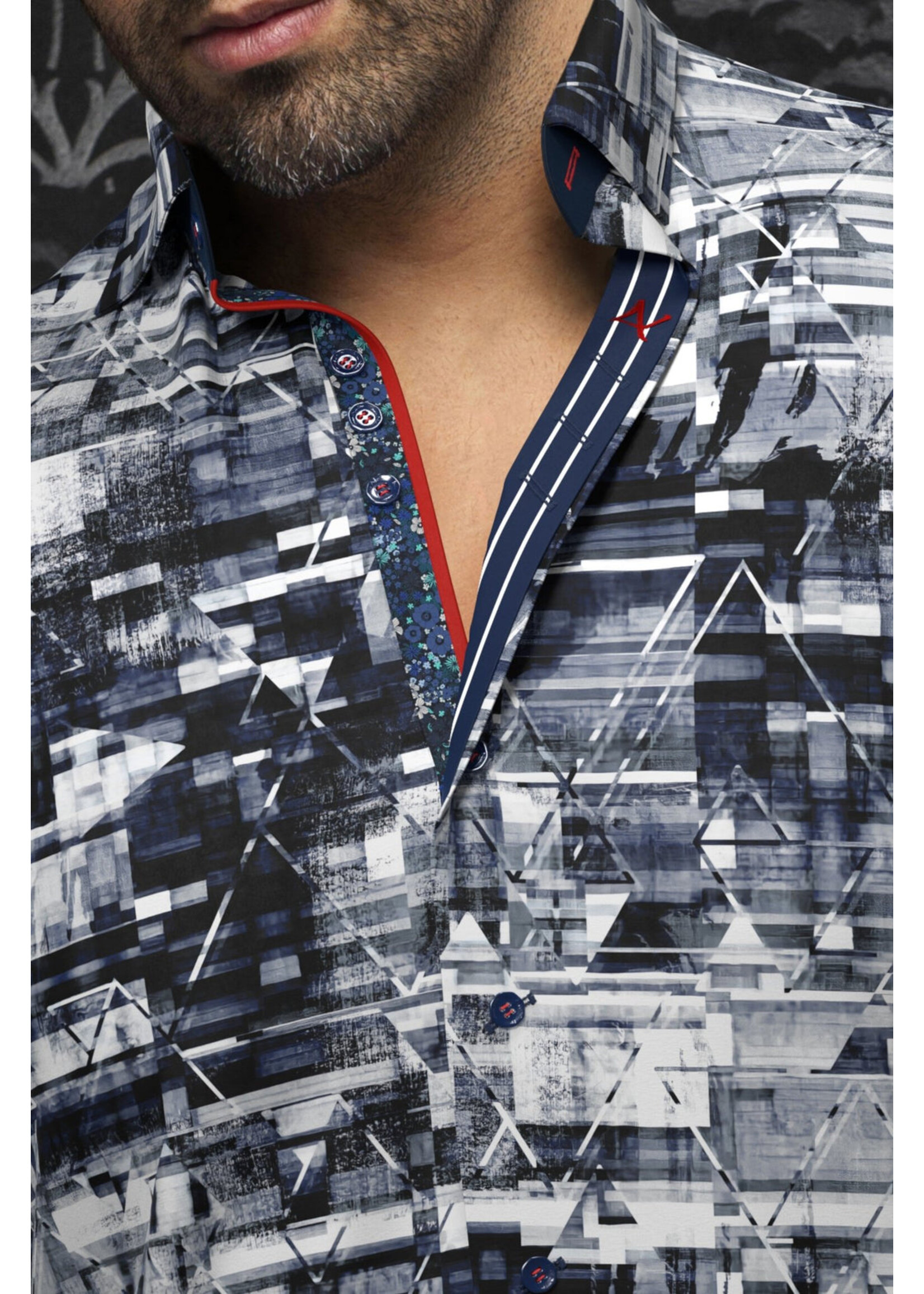 AU NOIR Chemise en tricot extensible pour homme Vianelli-MARINE/BLANC