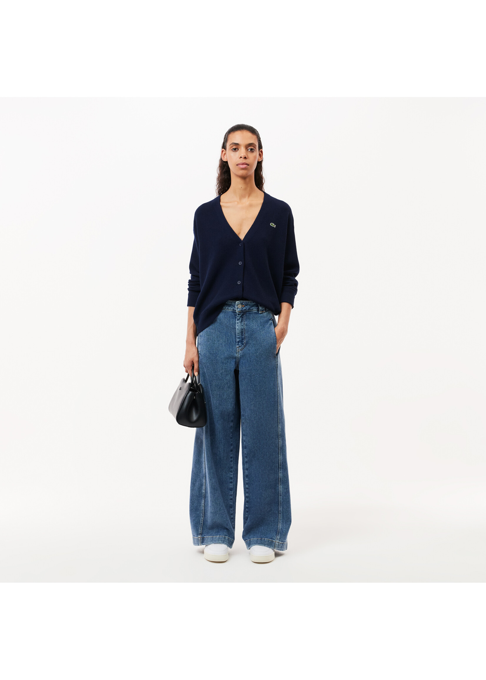 LACOSTE Cardigan col en V en laine pour femme-Marine