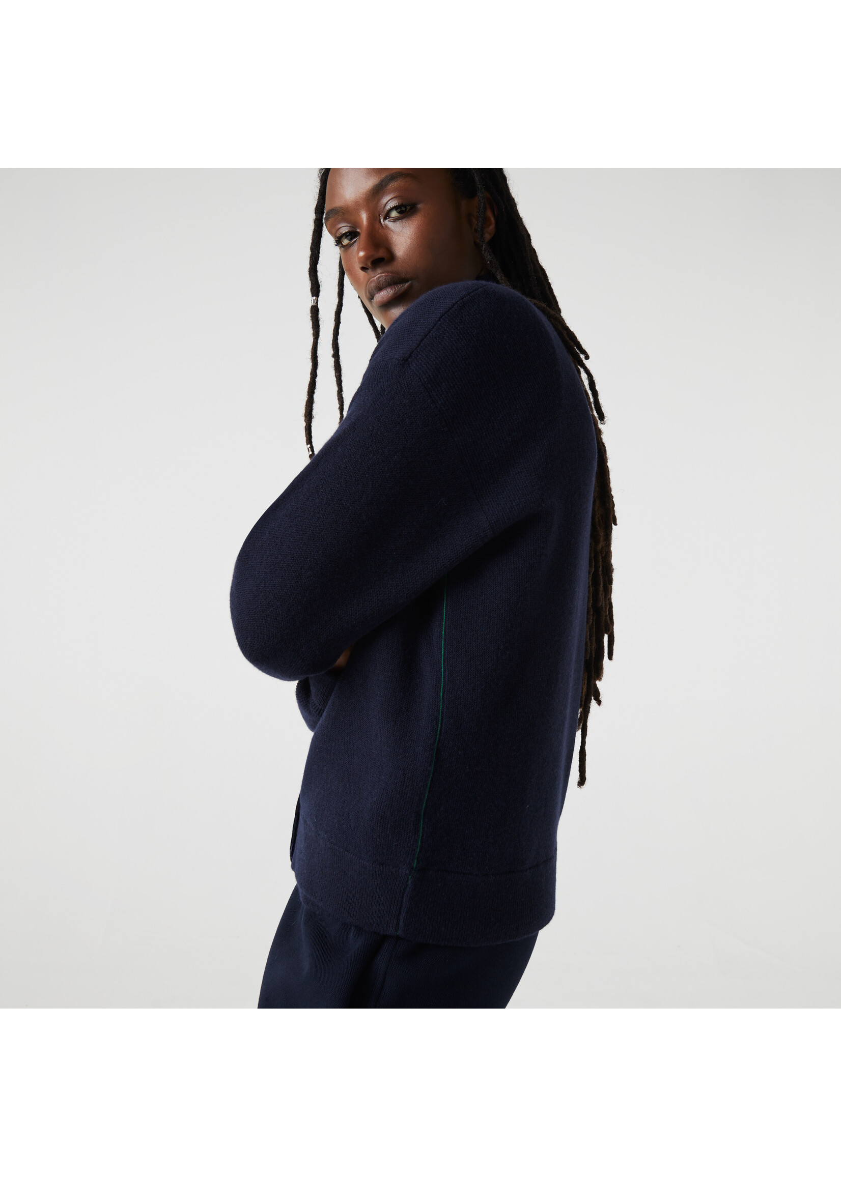 LACOSTE Cardigan col en V en laine pour femme-Marine