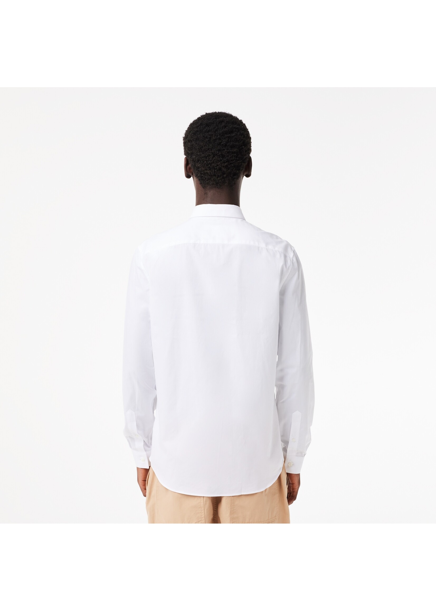 LACOSTE Chemise slim fit col français en popeline de coton pour homme-BLANC