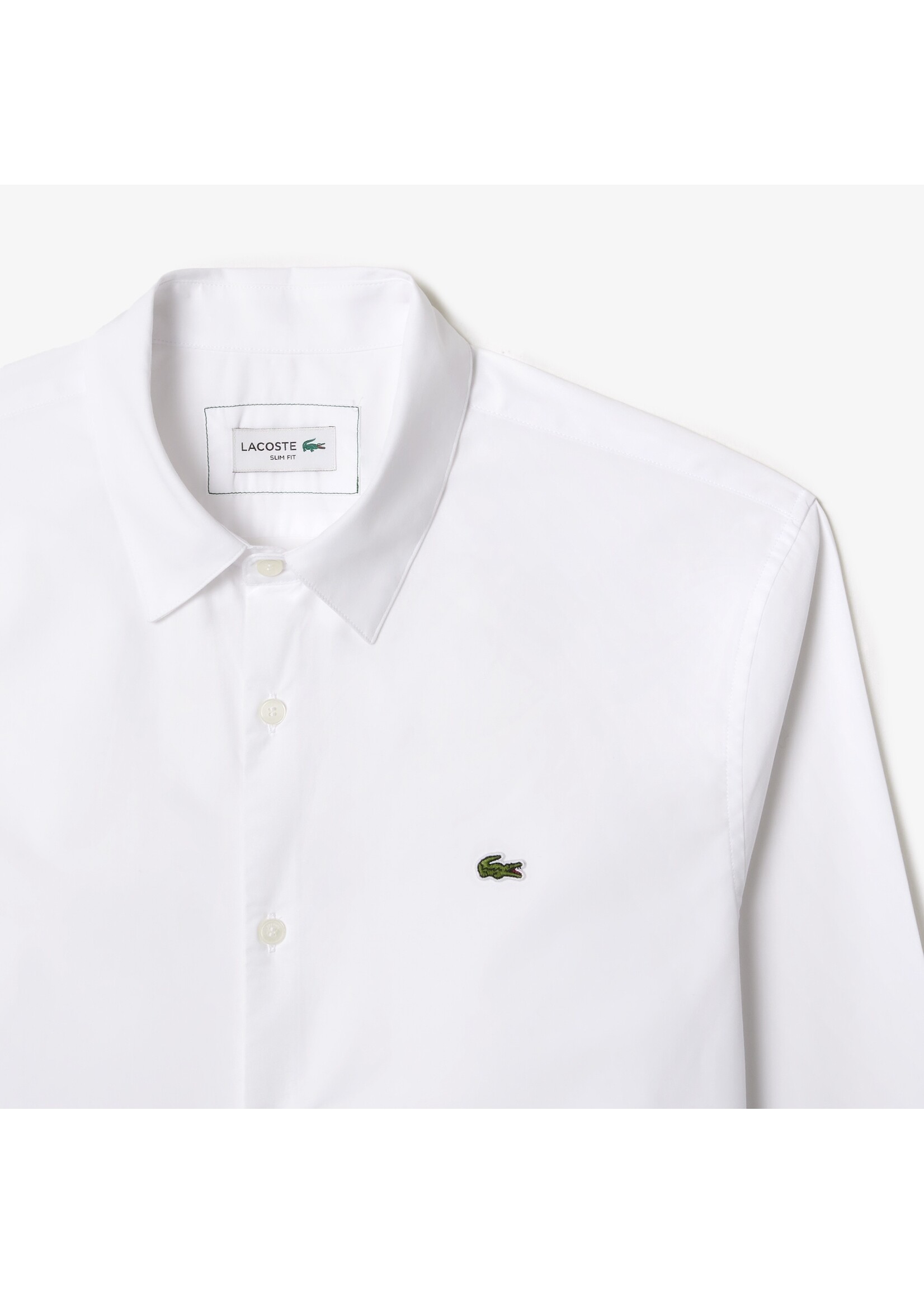 LACOSTE Chemise slim fit col français en popeline de coton pour homme-BLANC