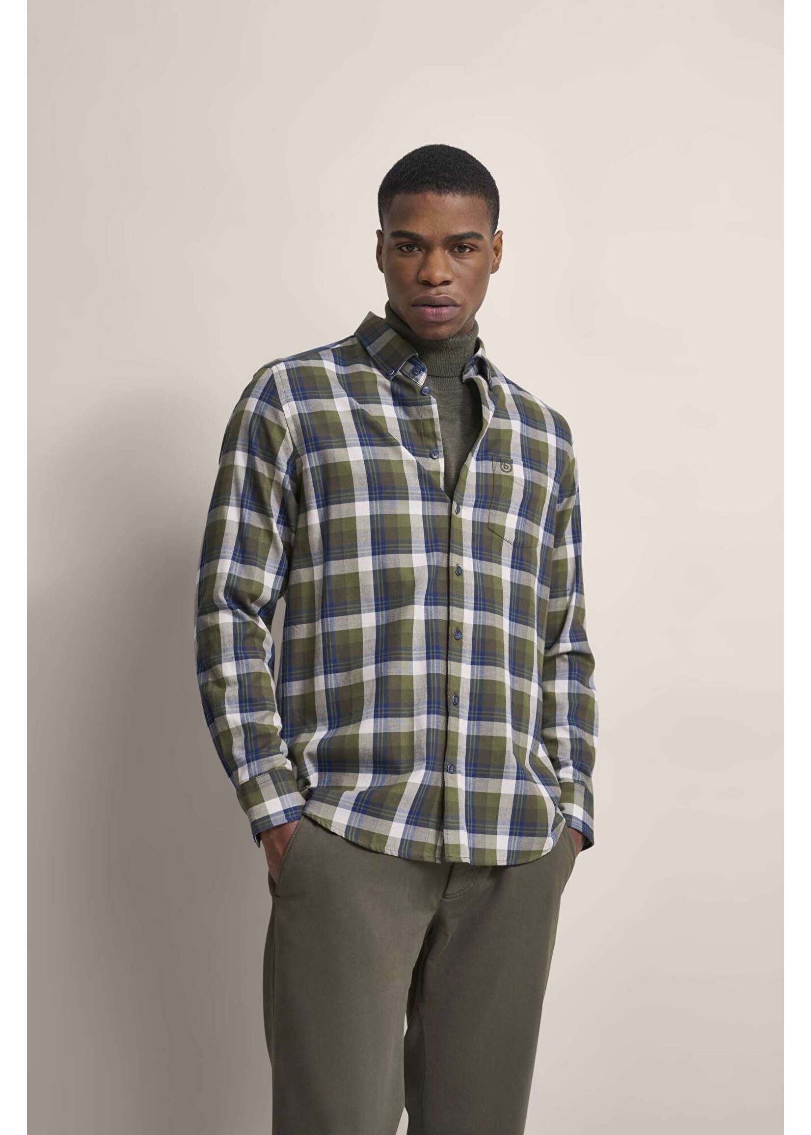 BUGATTI Shirt with button-down collar in olive