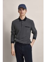 BUGATTI Long-sleeved polo shirt with structured collar in light grey