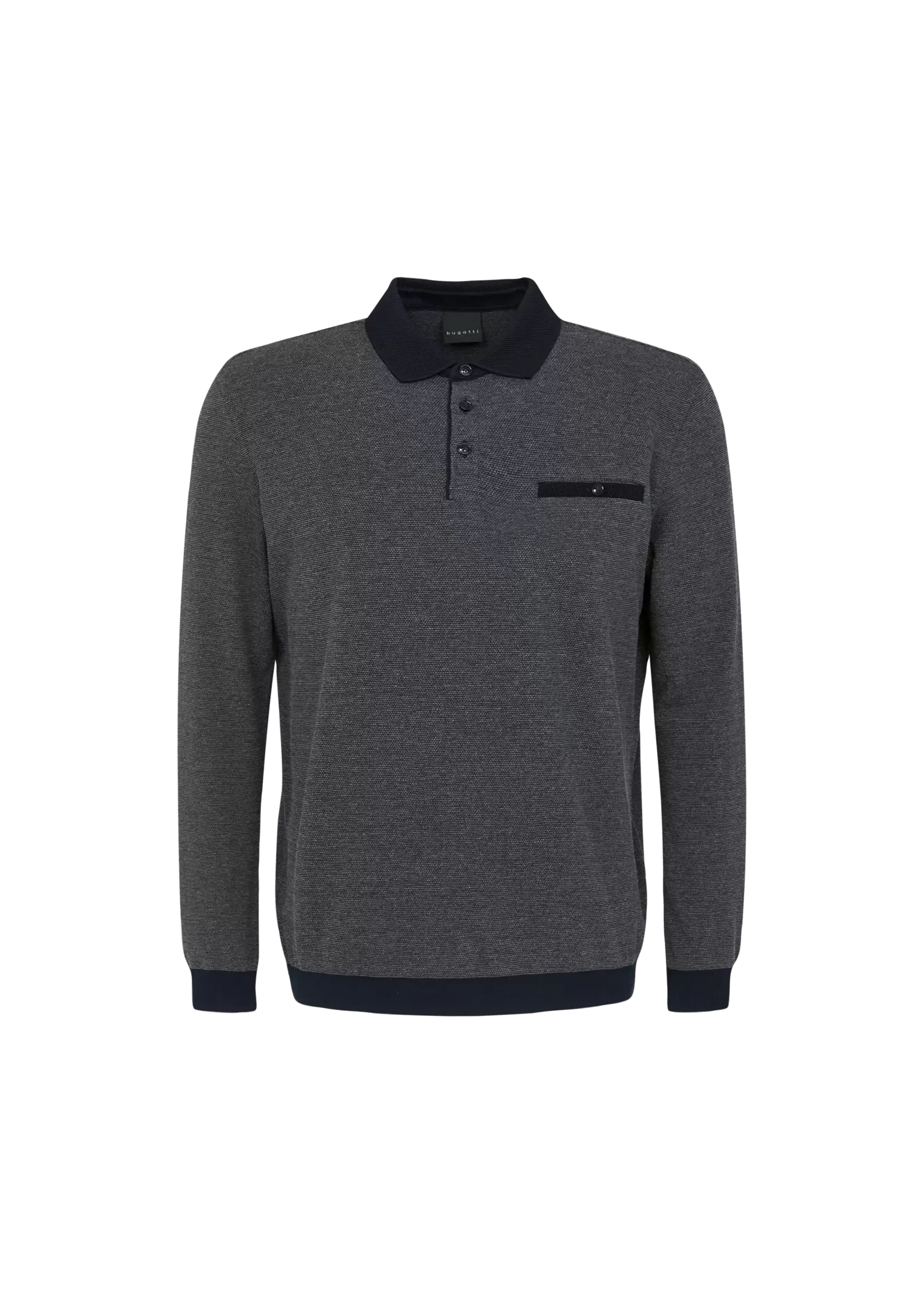 BUGATTI Long-sleeved polo shirt with structured collar in light grey