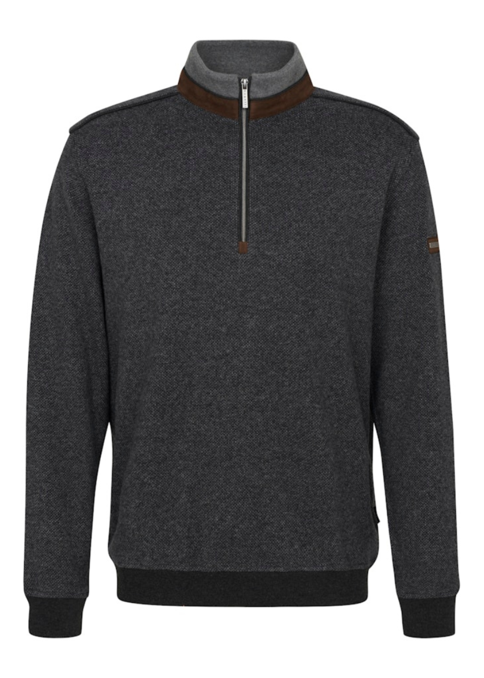 BUGATTI Chandail col montant à demi-glissière pour homme-GRIS FONCÉ