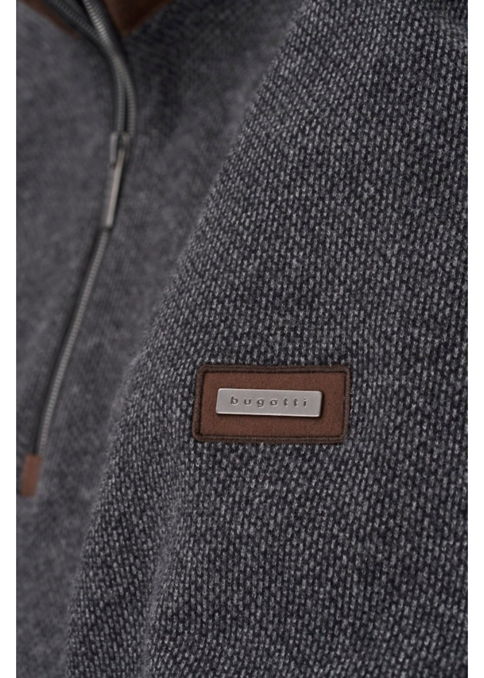 BUGATTI Chandail col montant à demi-glissière pour homme-GRIS FONCÉ