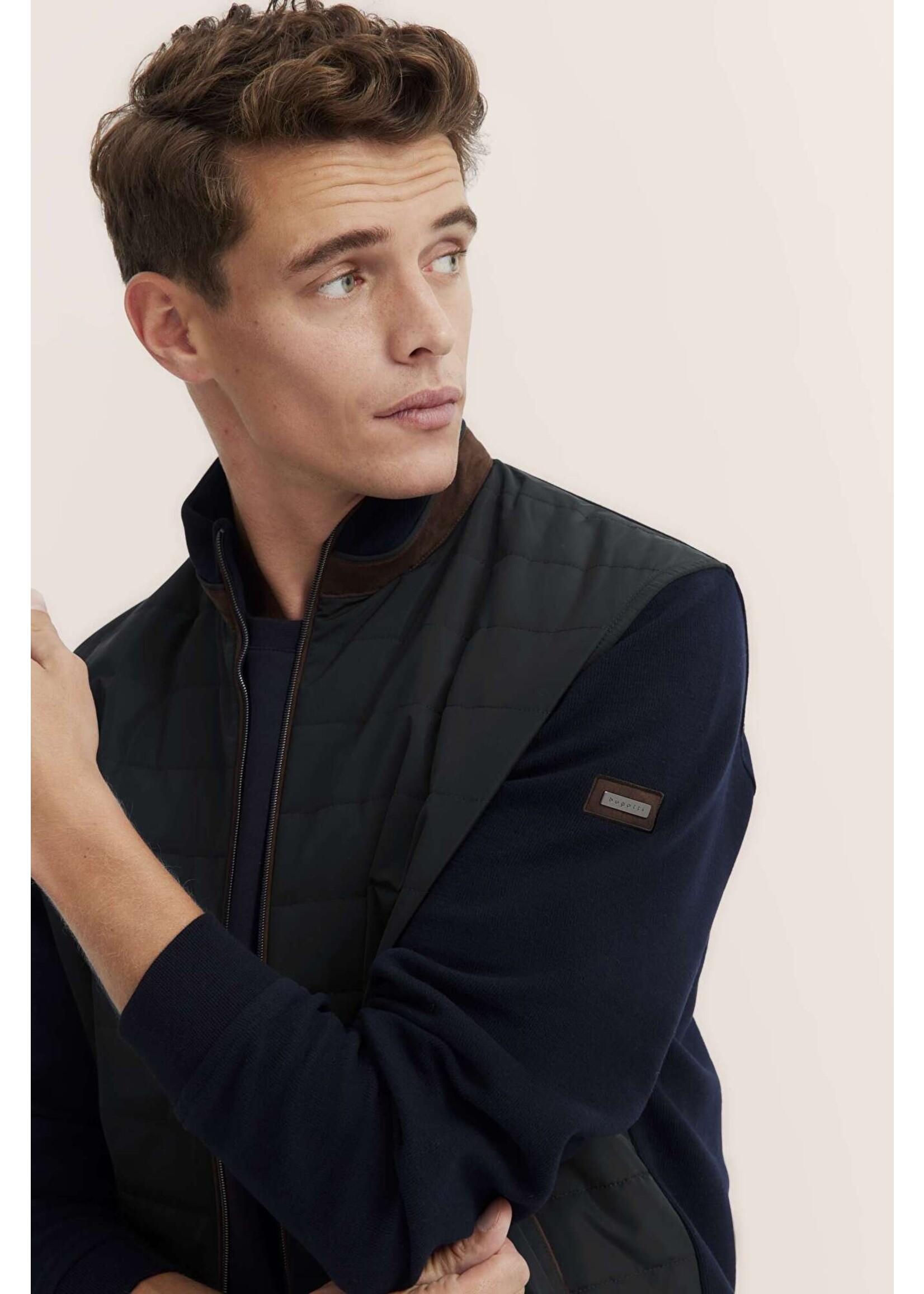 BUGATTI Jacket with blended fabric in navy