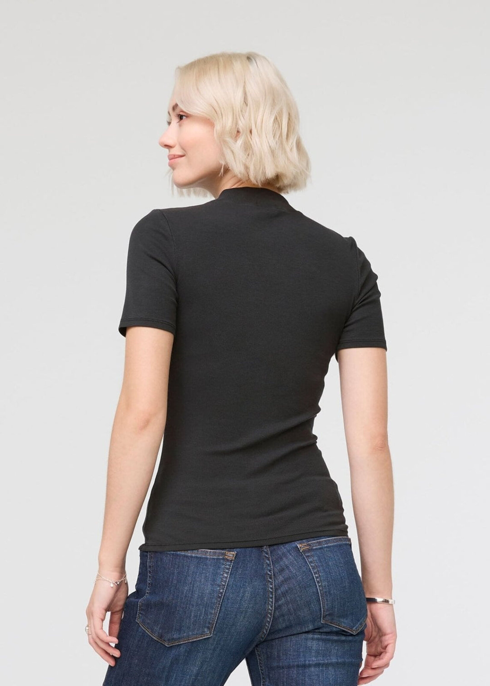 DUER Ribbed Pima Mock Neck Tee