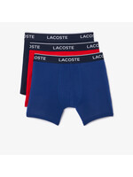 LACOSTE Lot de 3 boxers longs unis en coton stretch à ceinture avec logo-Marine