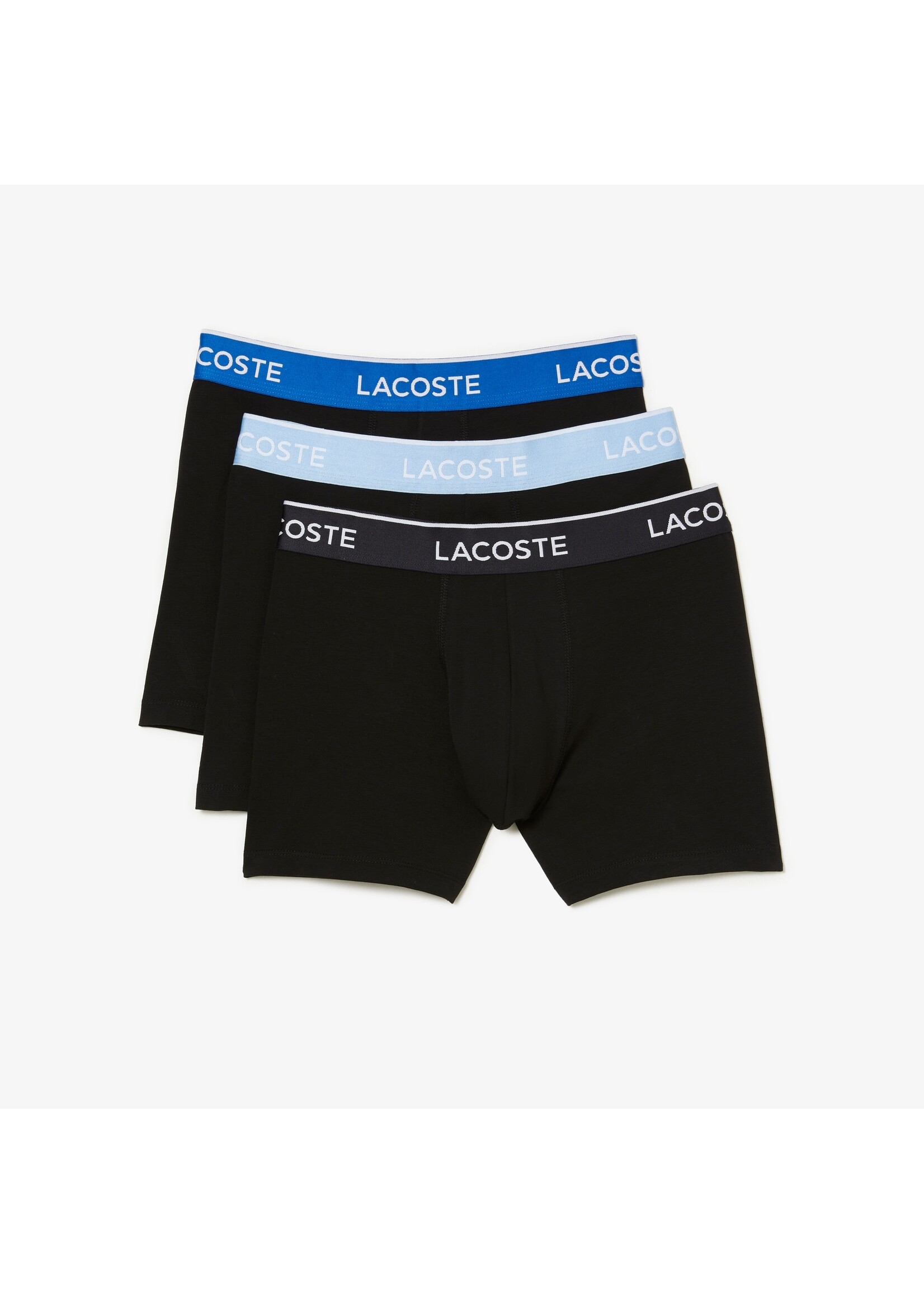 LACOSTE Lot de 3 boxers longs en coton stretch à bande colorée-Noir