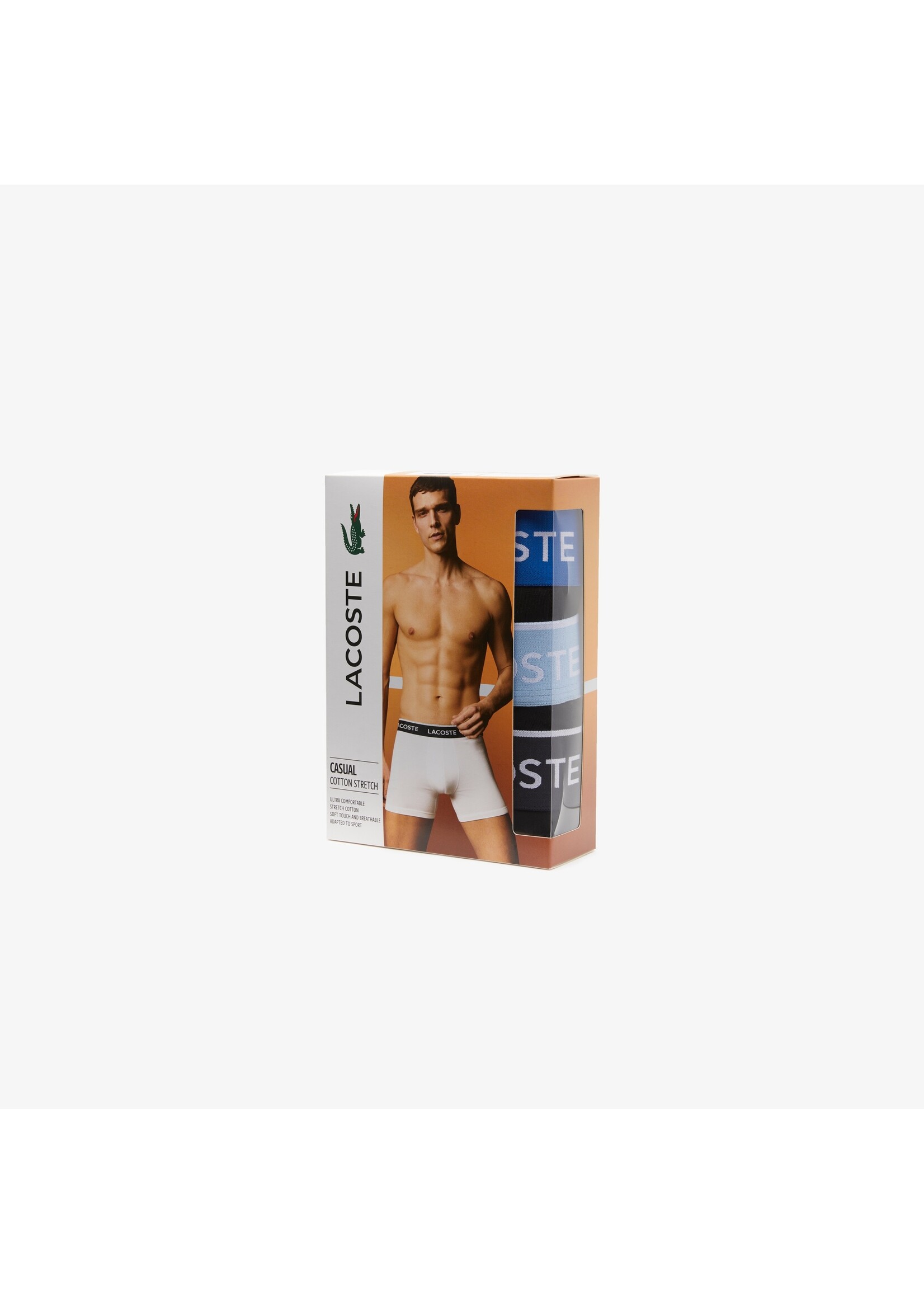 LACOSTE Lot de 3 boxers longs en coton stretch à bande colorée-Noir