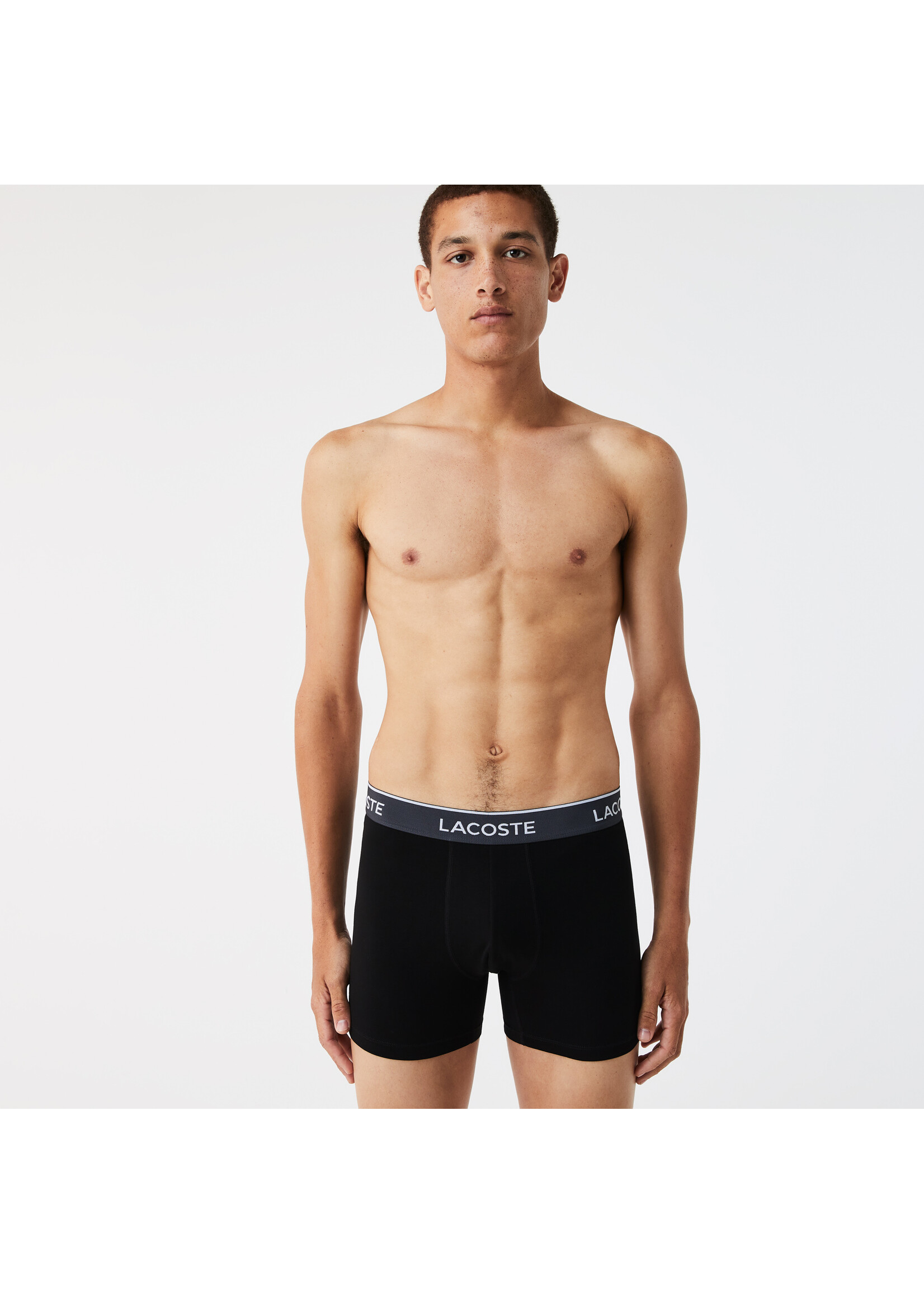 LACOSTE Lot de 3 boxers longs en coton stretch à bande colorée-Noir