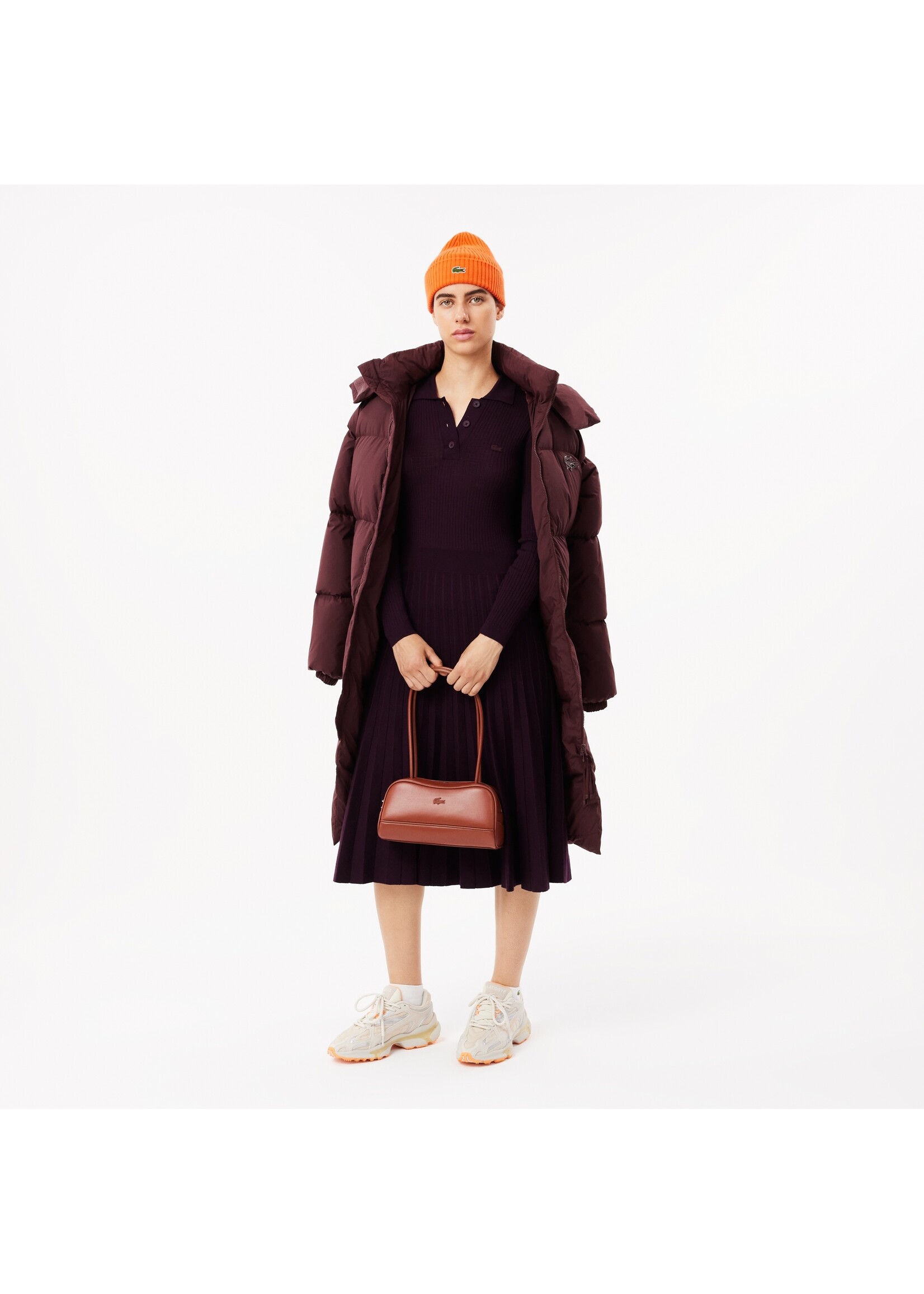 LACOSTE Robe longue côtelée en laine-Expresso