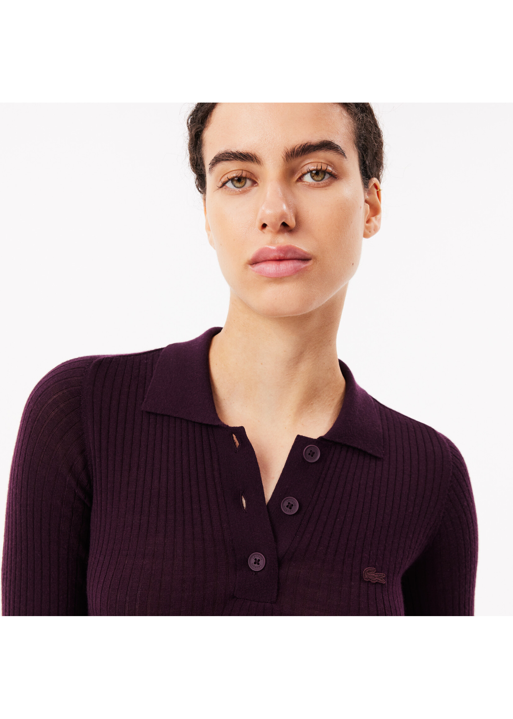 LACOSTE Robe longue côtelée en laine-Expresso