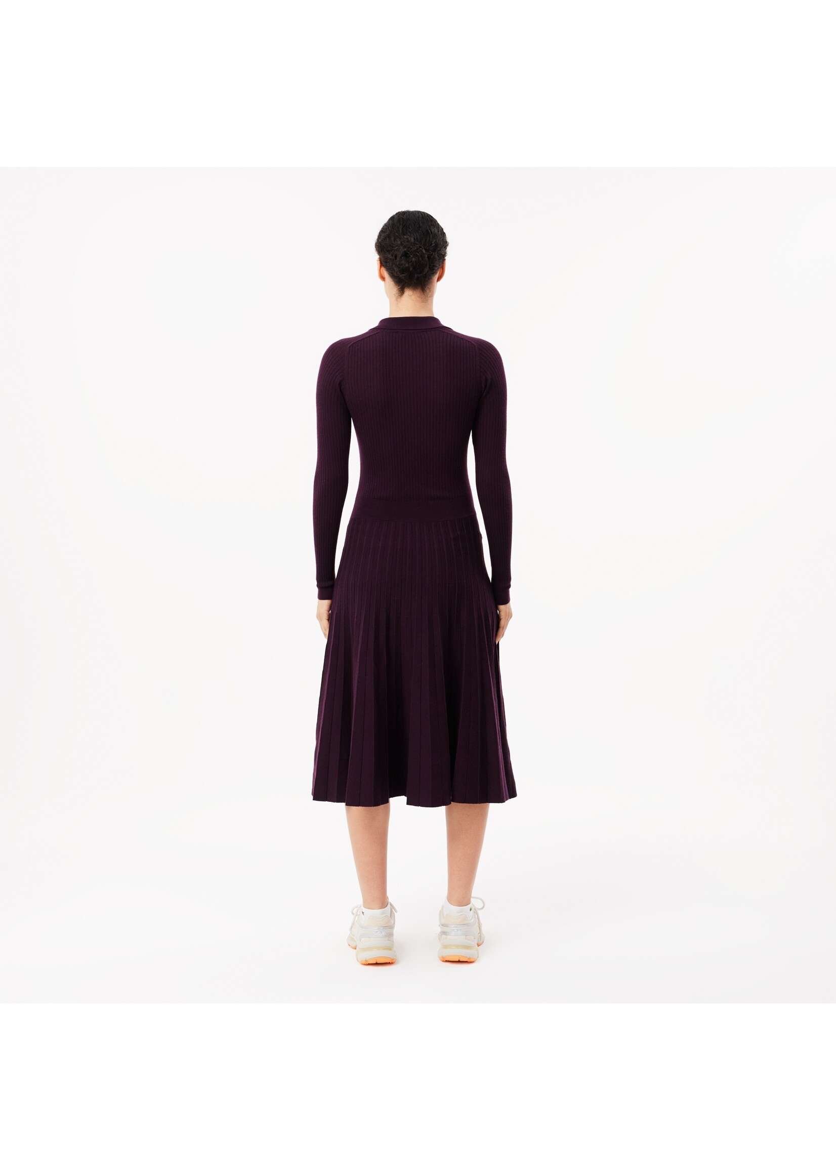LACOSTE Robe longue côtelée en laine-Expresso