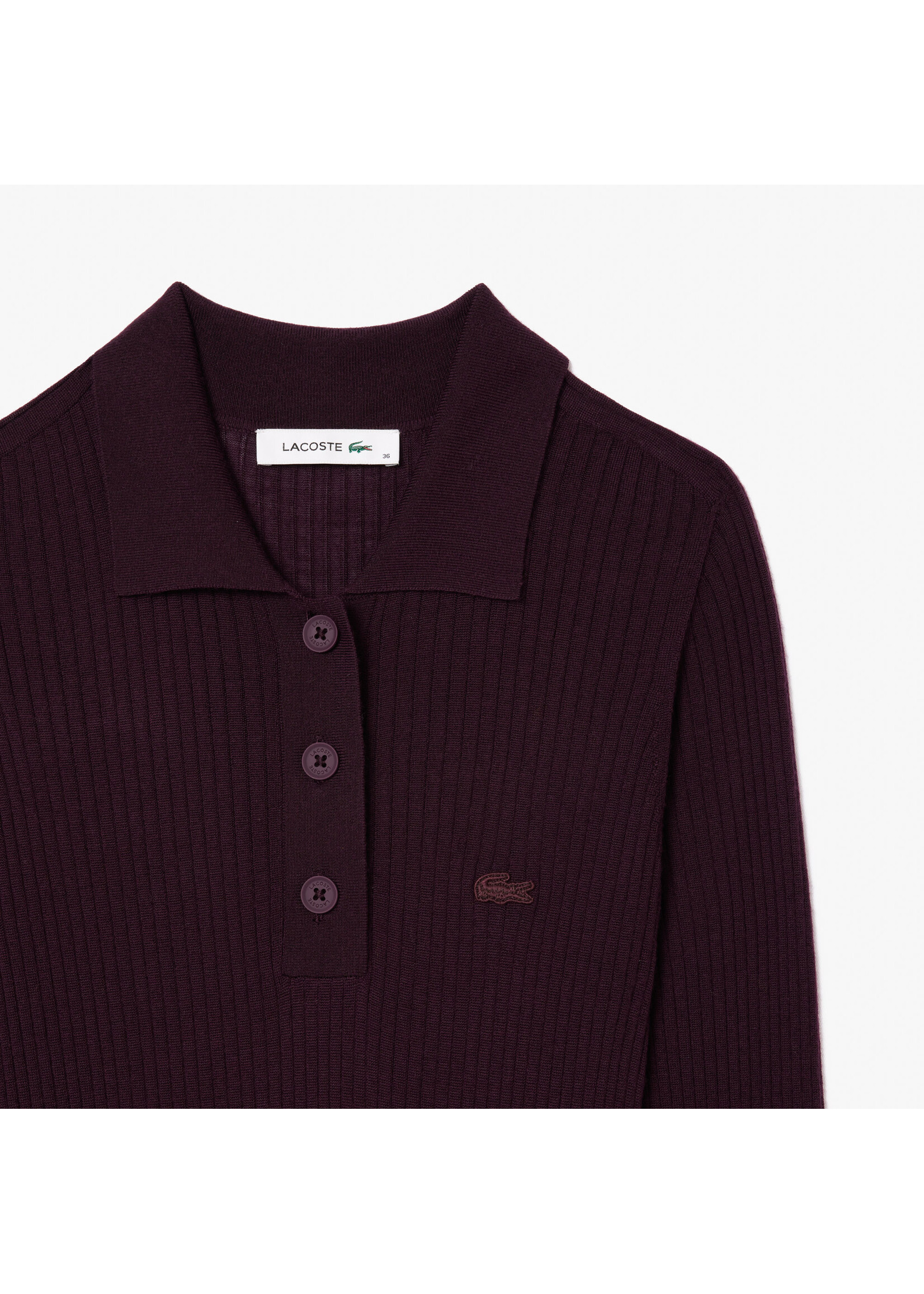 LACOSTE Robe longue côtelée en laine-Expresso