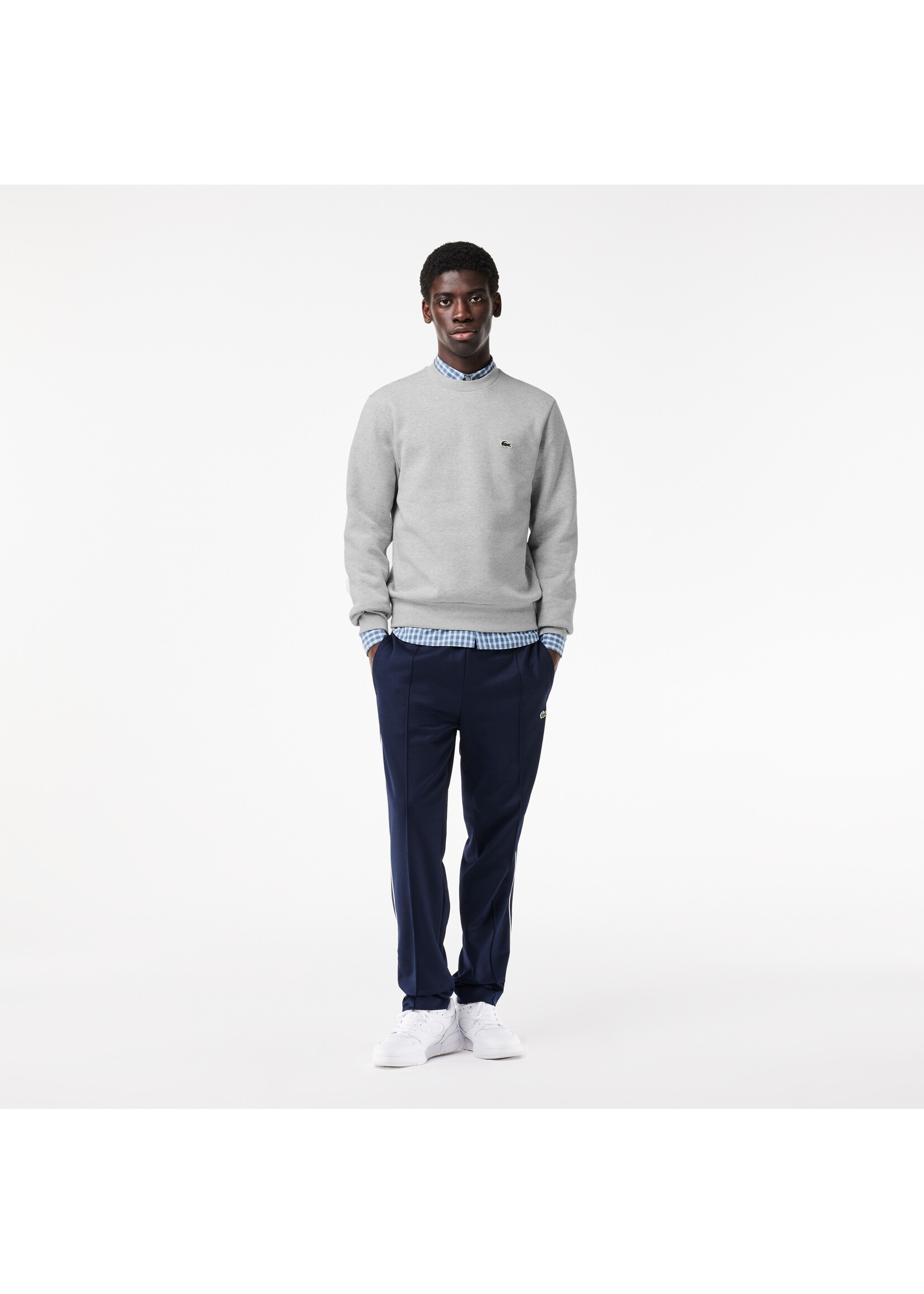 LACOSTE Sweatshirt en molleton gratté de coton biologique pour homme - Gris chiné
