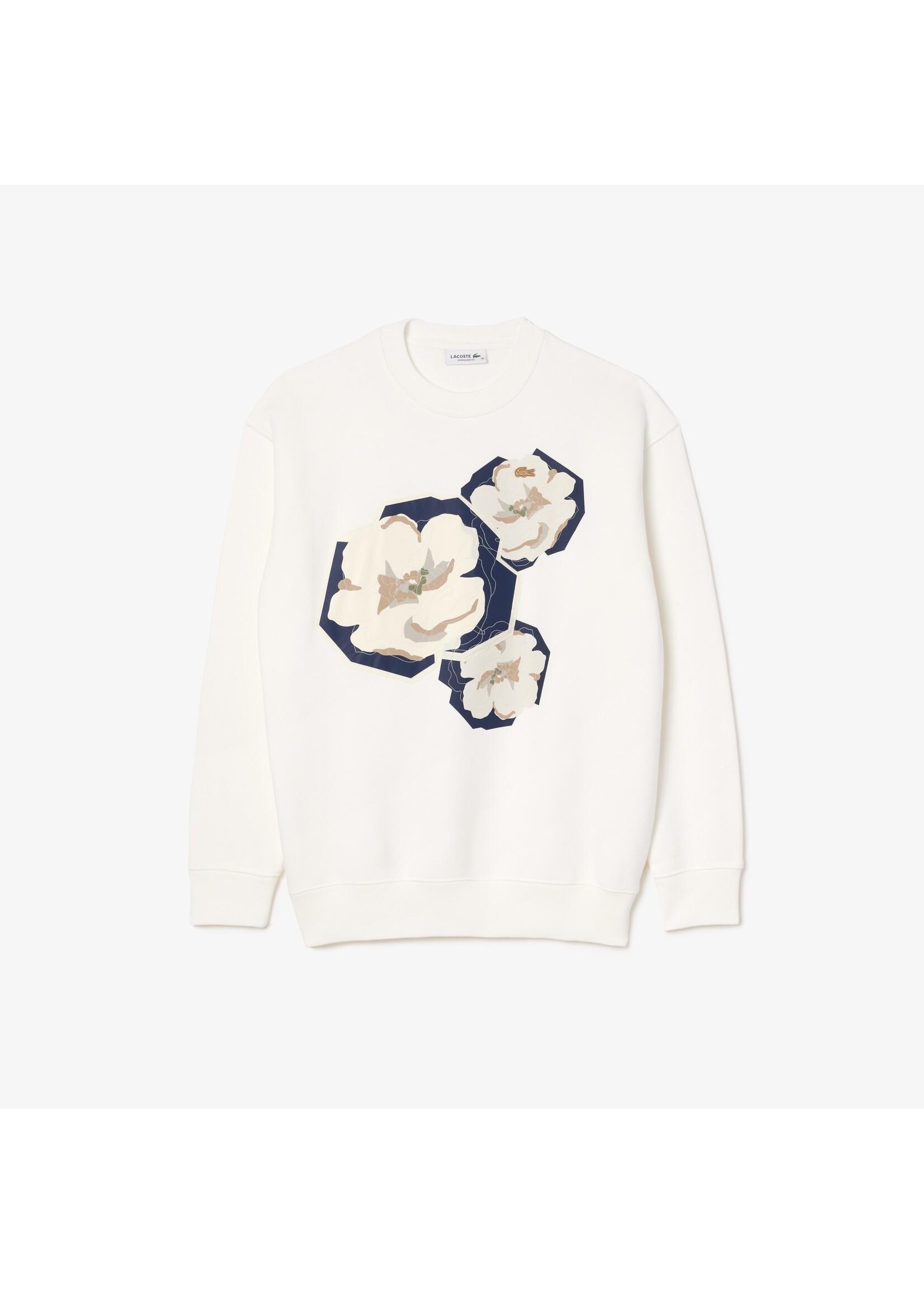 LACOSTE Sweatshirt surdimentionné en coton avec imprimé de fleur pour femme-FARINE