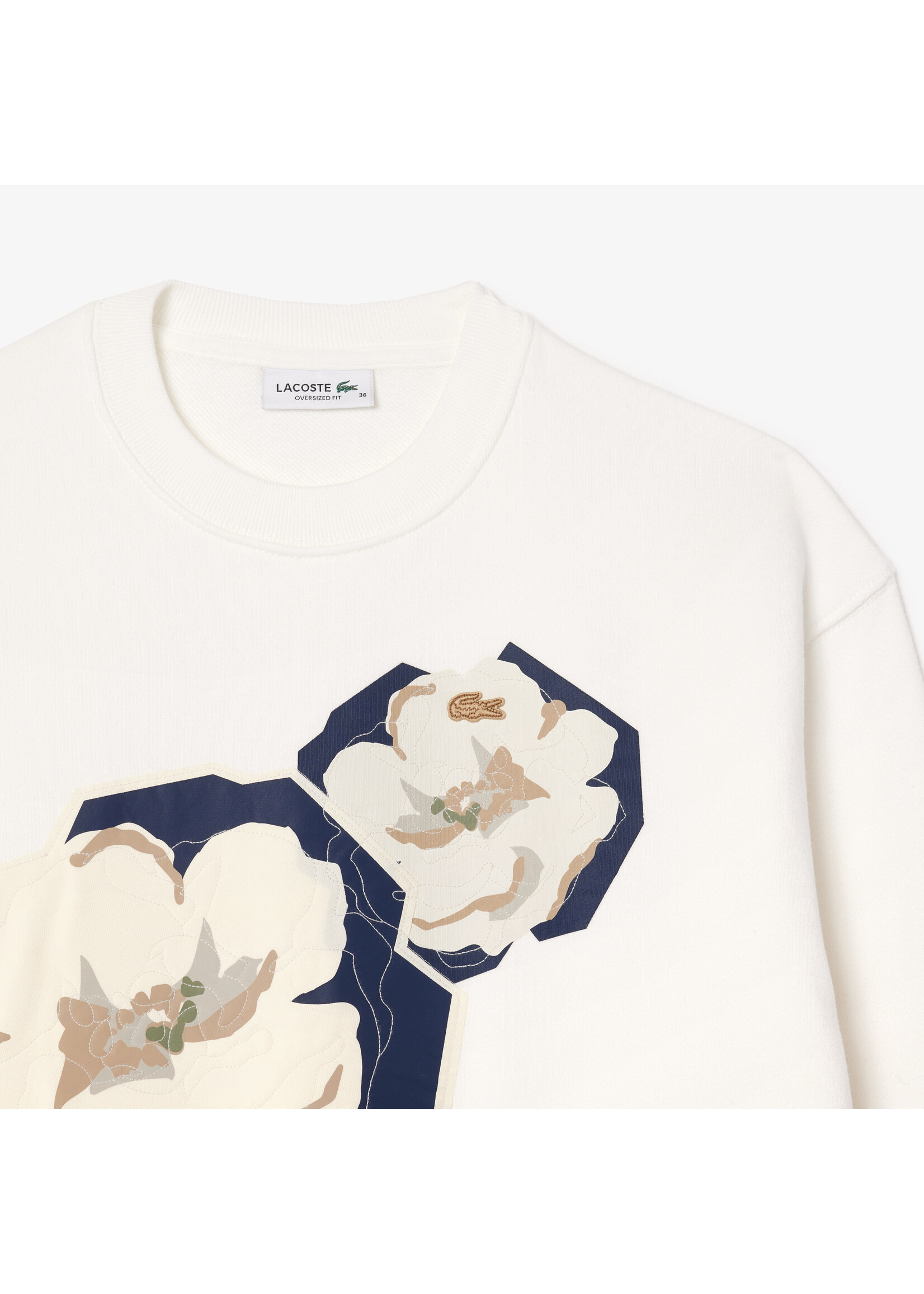 LACOSTE Sweatshirt surdimentionné en coton avec imprimé de fleur pour femme-FARINE
