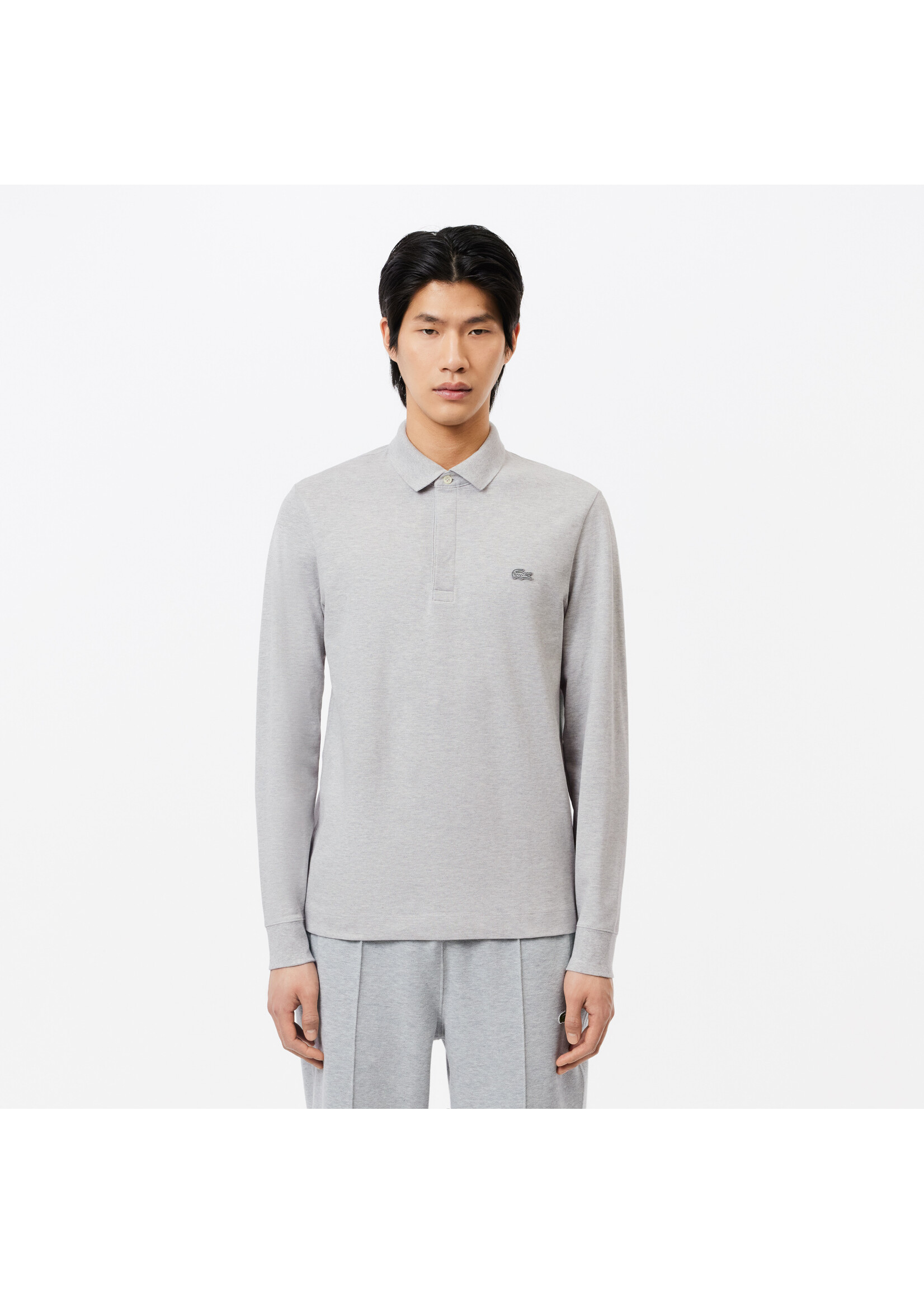 Polo Paris en Pique stretch manches longues pour homme GRIS CHINE Lacroix espace boutique inc