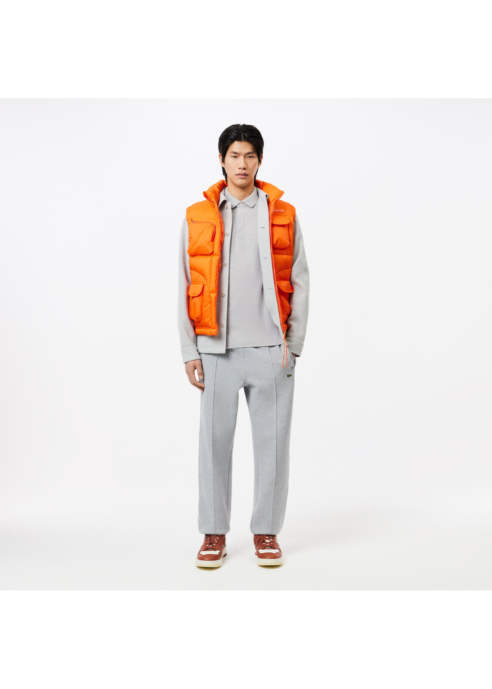 LACOSTE Polo Paris en Piqué stretch manches longues pour homme-GRIS CHINÉ