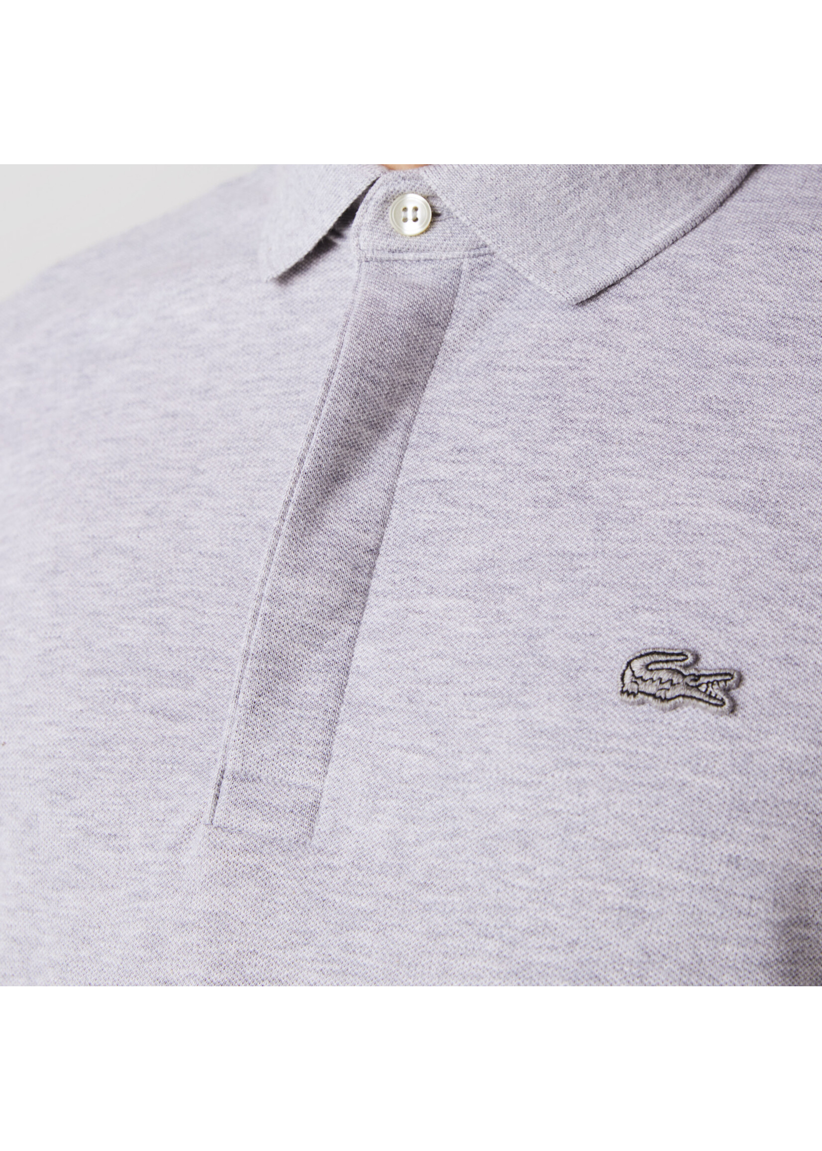 LACOSTE Polo Paris en Piqué stretch manches longues pour homme-GRIS CHINÉ