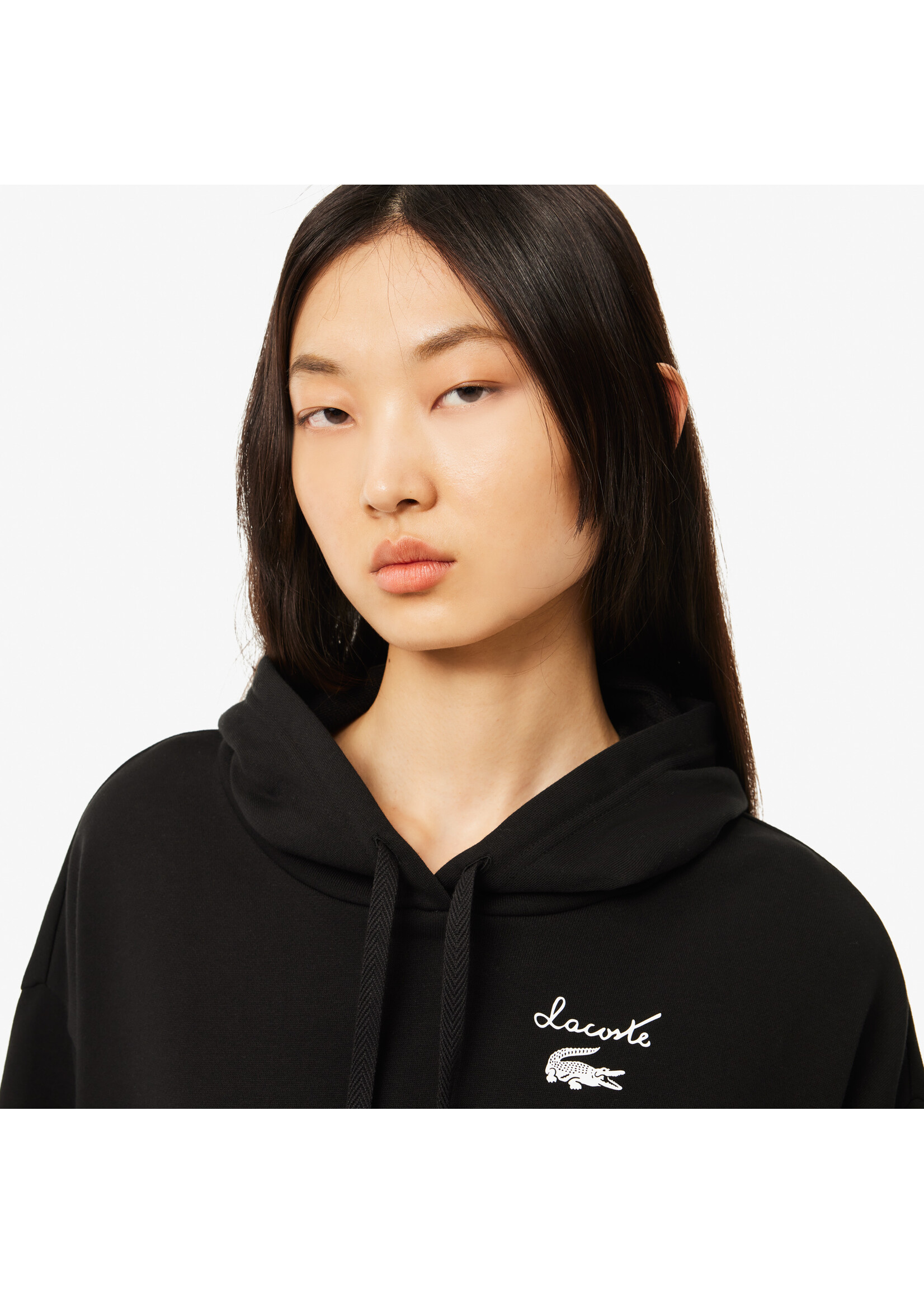 LACOSTE Robe sweatshirt en molleton surdimentionnée pour femme-NOIR