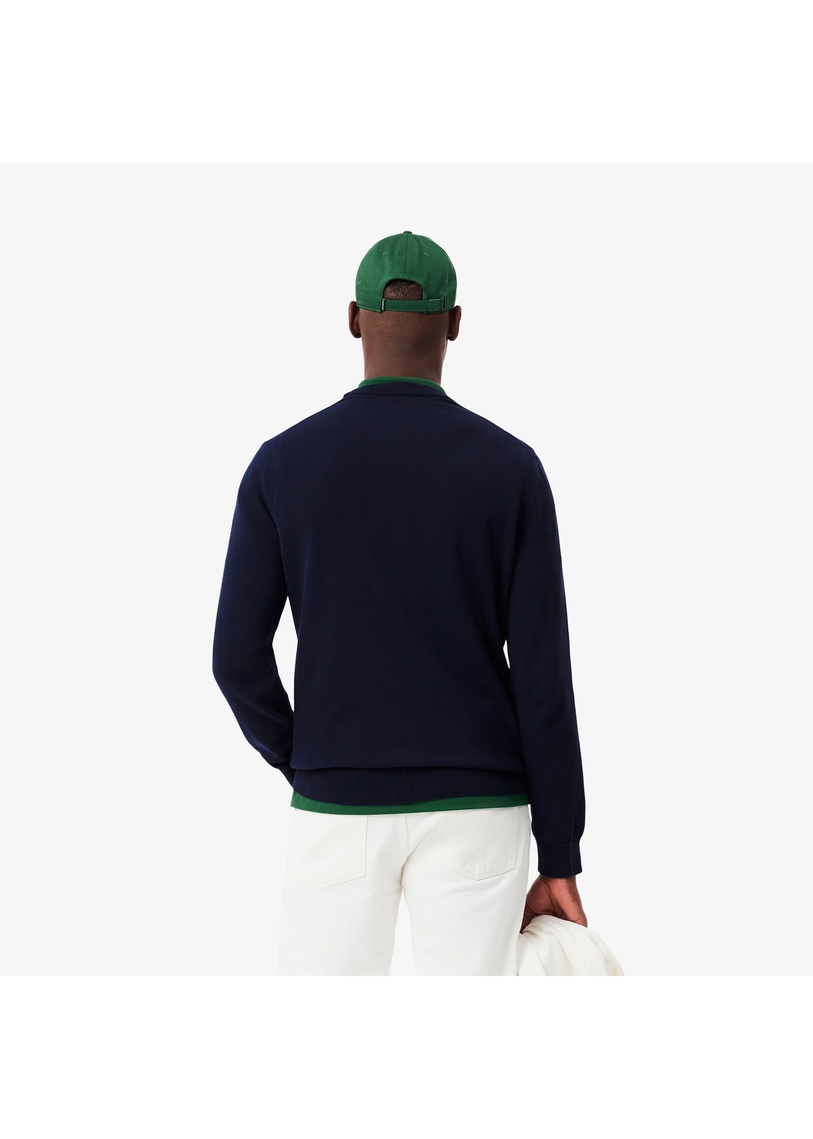 LACOSTE Pull à col rond en coton biologique pour homme-MARINE