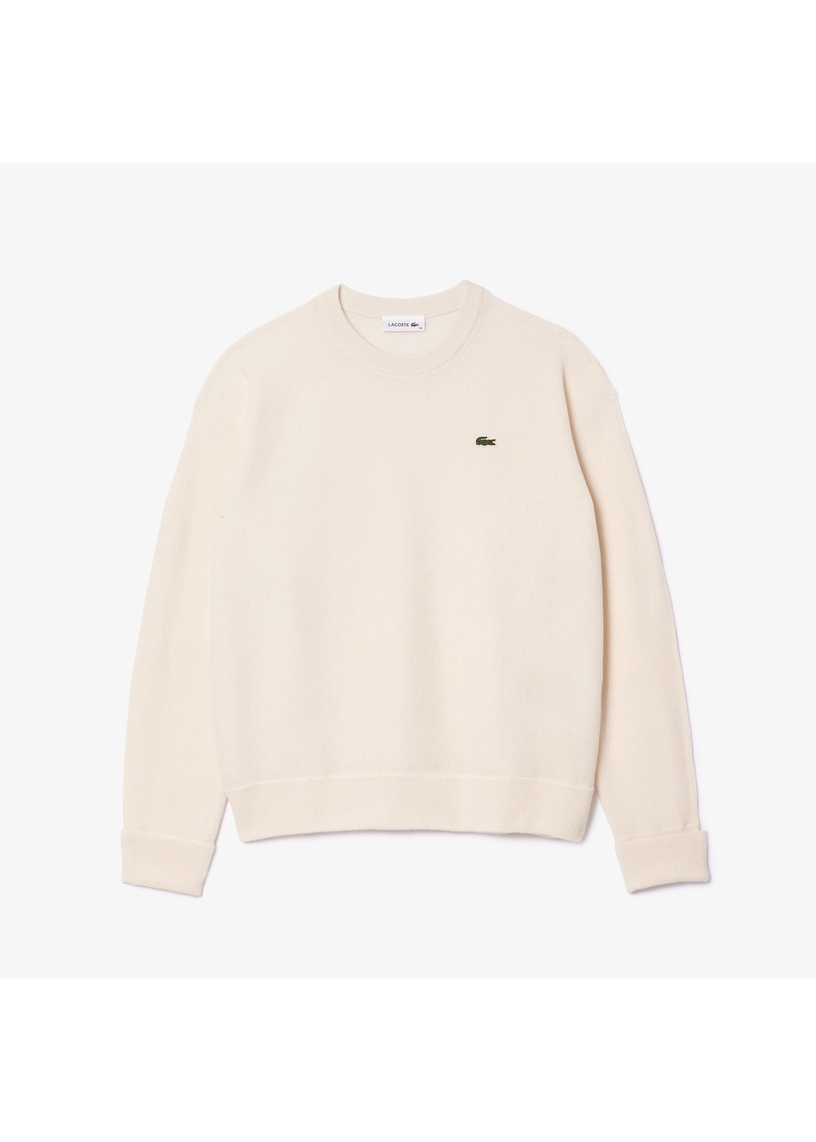 LACOSTE Pull col rond en laine pour femme-FARINE