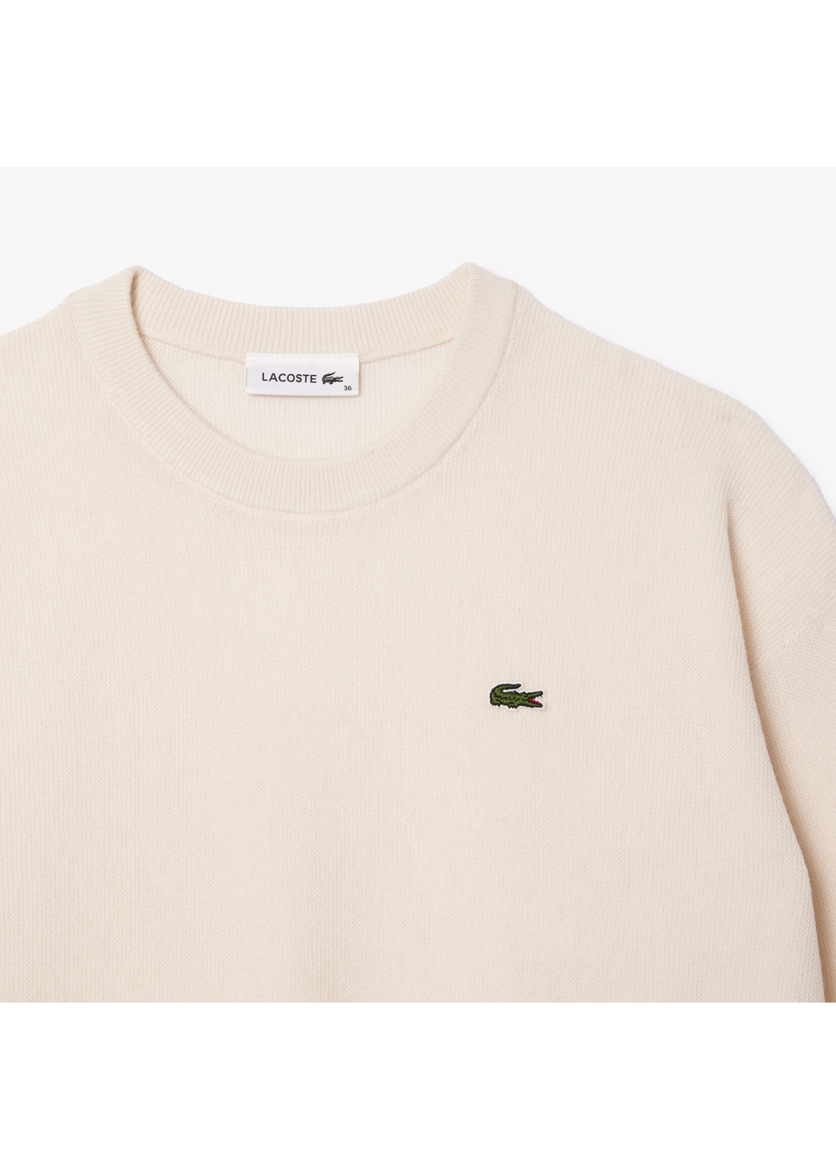 LACOSTE Pull col rond en laine pour femme-FARINE
