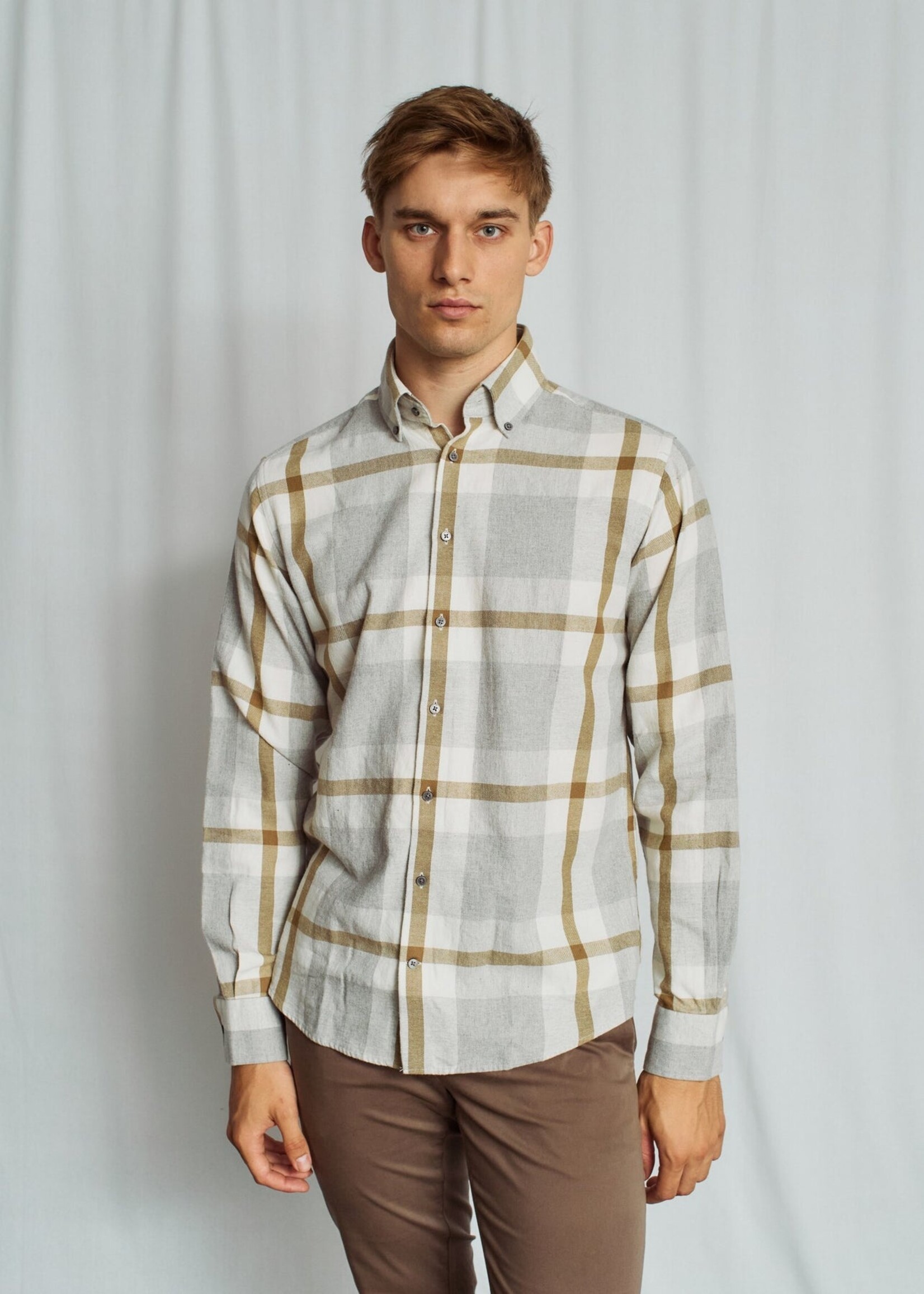 BRUUN & STENGADE Chemise feutrée à carreaux en coton coupe moderne pour homme-Gris léger
