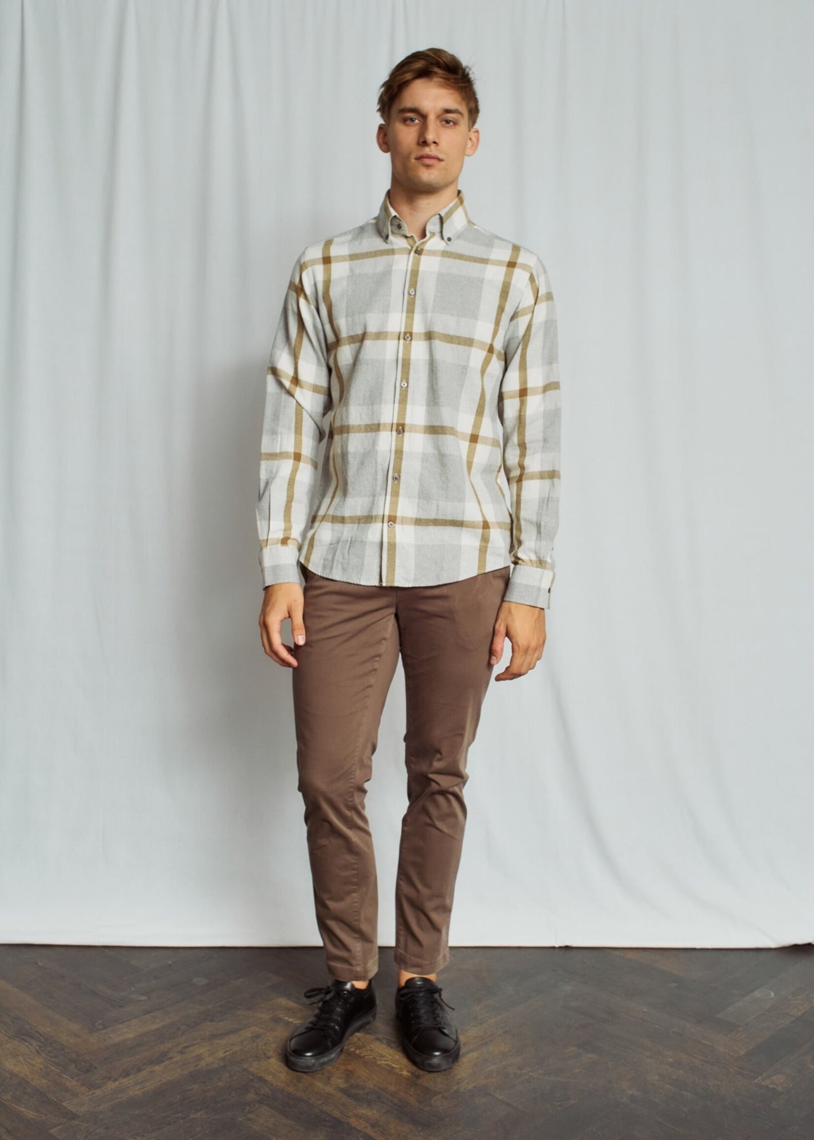 BRUUN & STENGADE Chemise feutrée à carreaux en coton coupe moderne pour homme-Gris léger