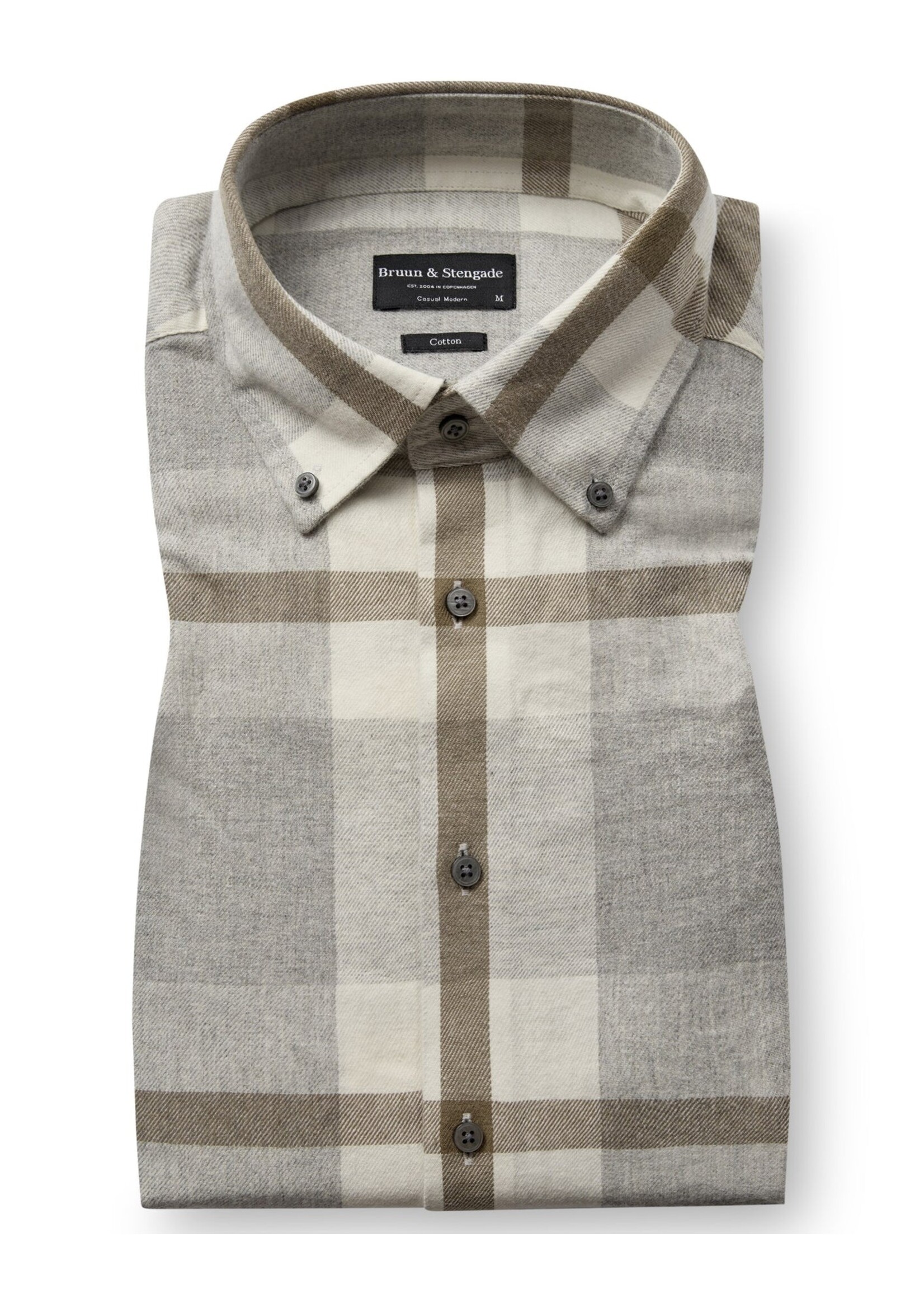 BRUUN & STENGADE Chemise feutrée à carreaux en coton coupe moderne pour homme-Gris léger