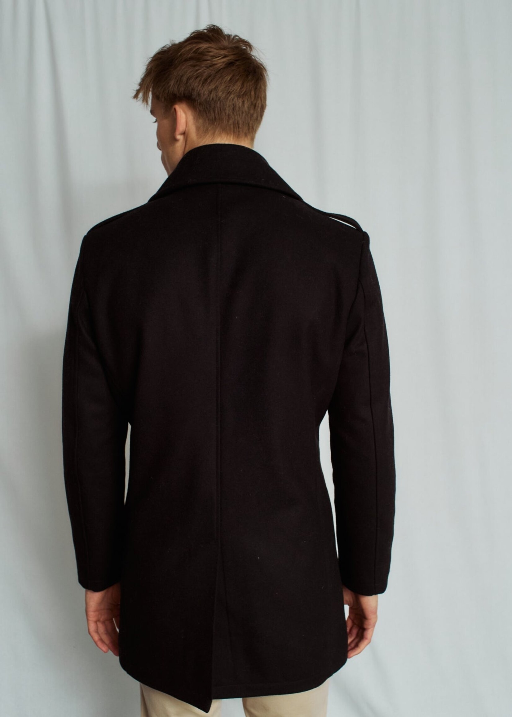 BRUUN & STENGADE Manteau style pea-coat double brest en laine pour homme-Noir