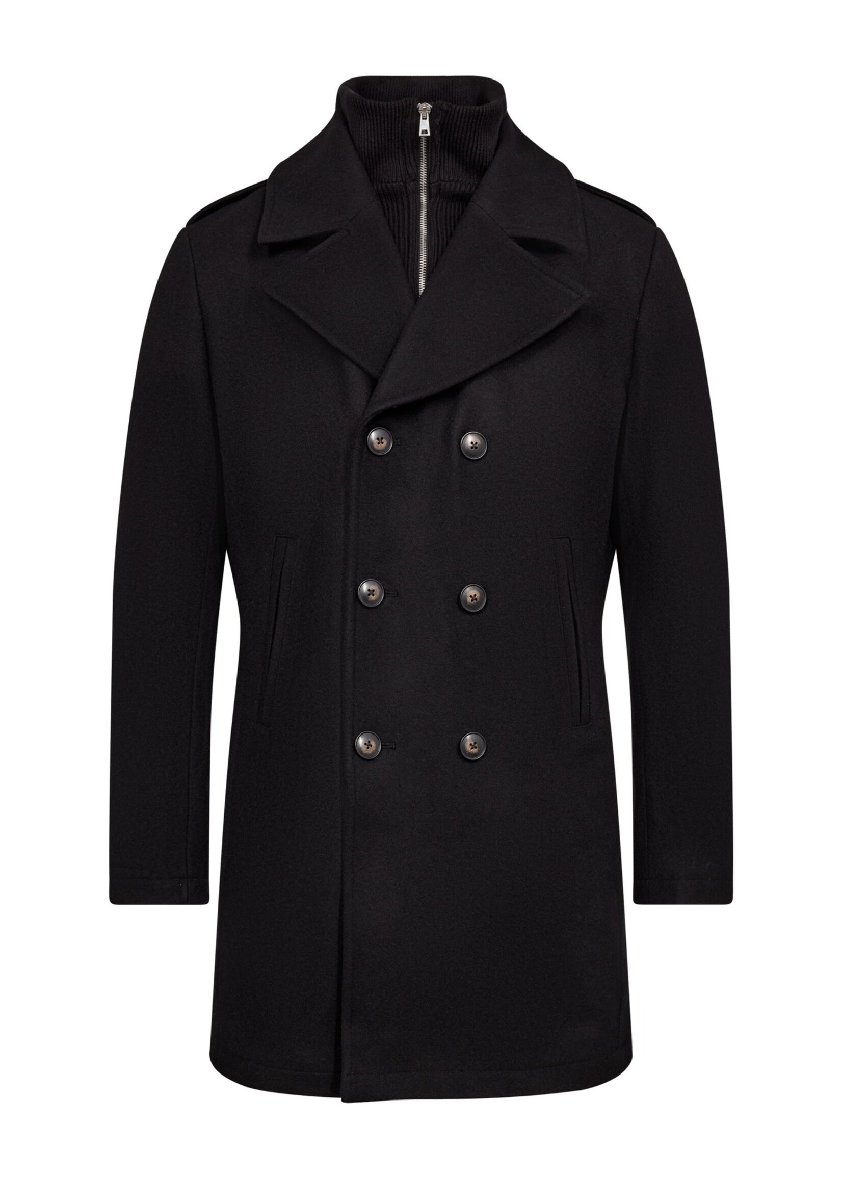 BRUUN & STENGADE Manteau style pea-coat double brest en laine pour homme-Noir