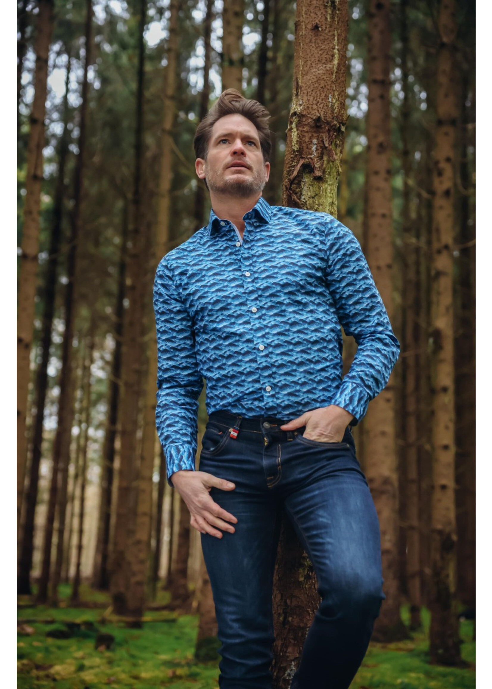 A FISH NAMED FRED Chemise avec imprimé de montagne pour homme-Bleu