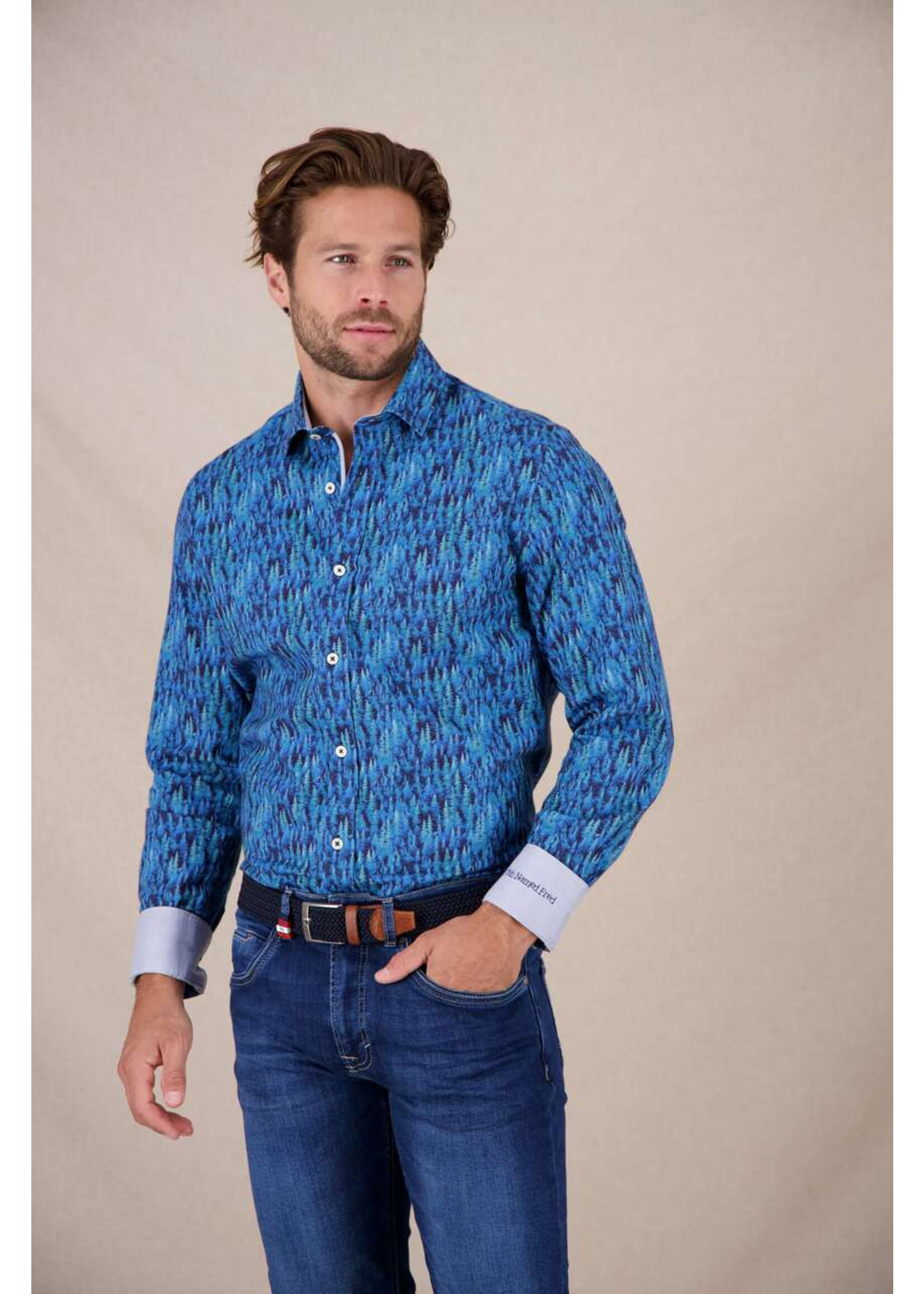 A FISH NAMED FRED Chemise avec imprimé de montagne pour homme-Bleu