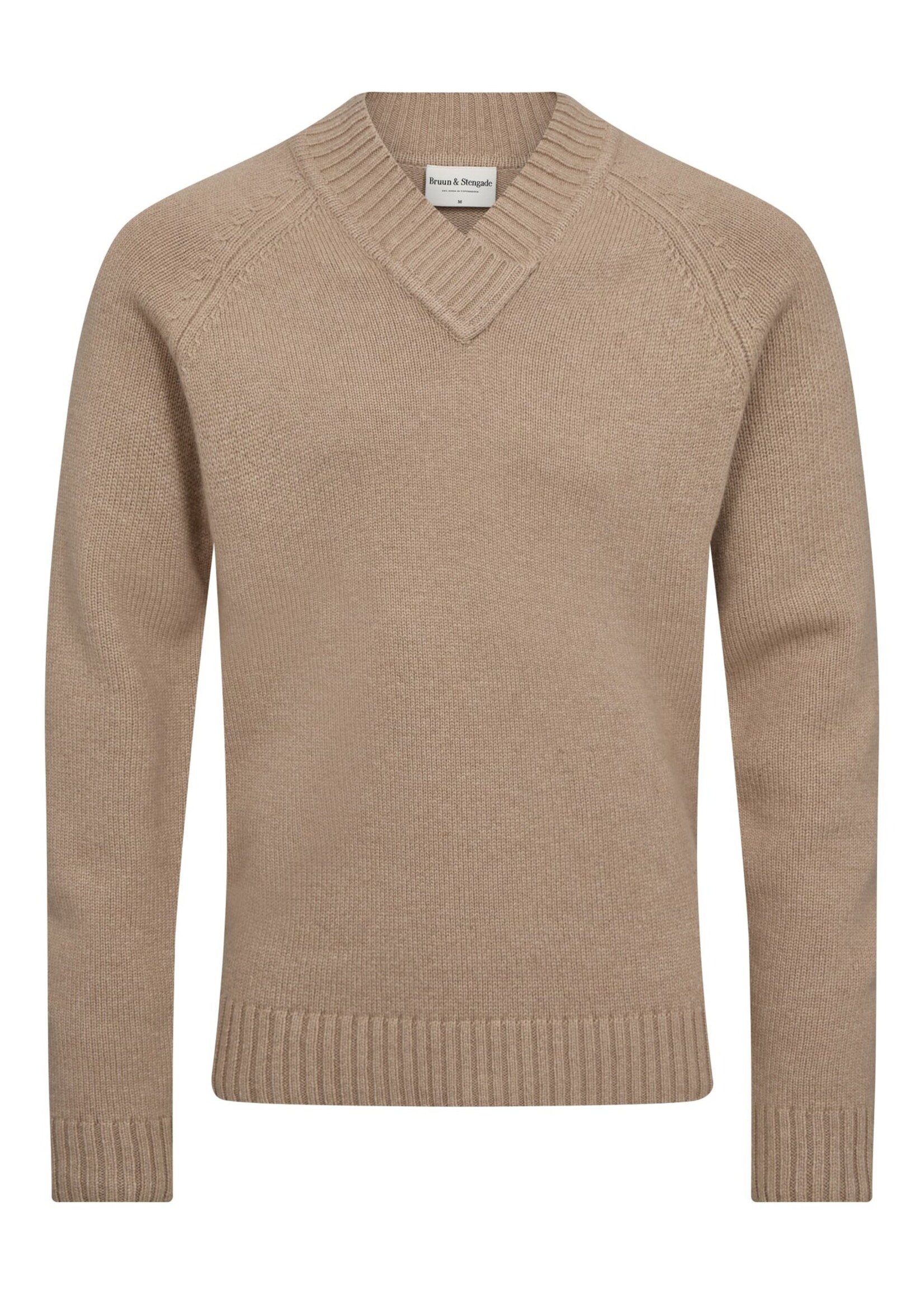 BRUUN & STENGADE Chandail col en v en laine d'agneau pour homme-Sable