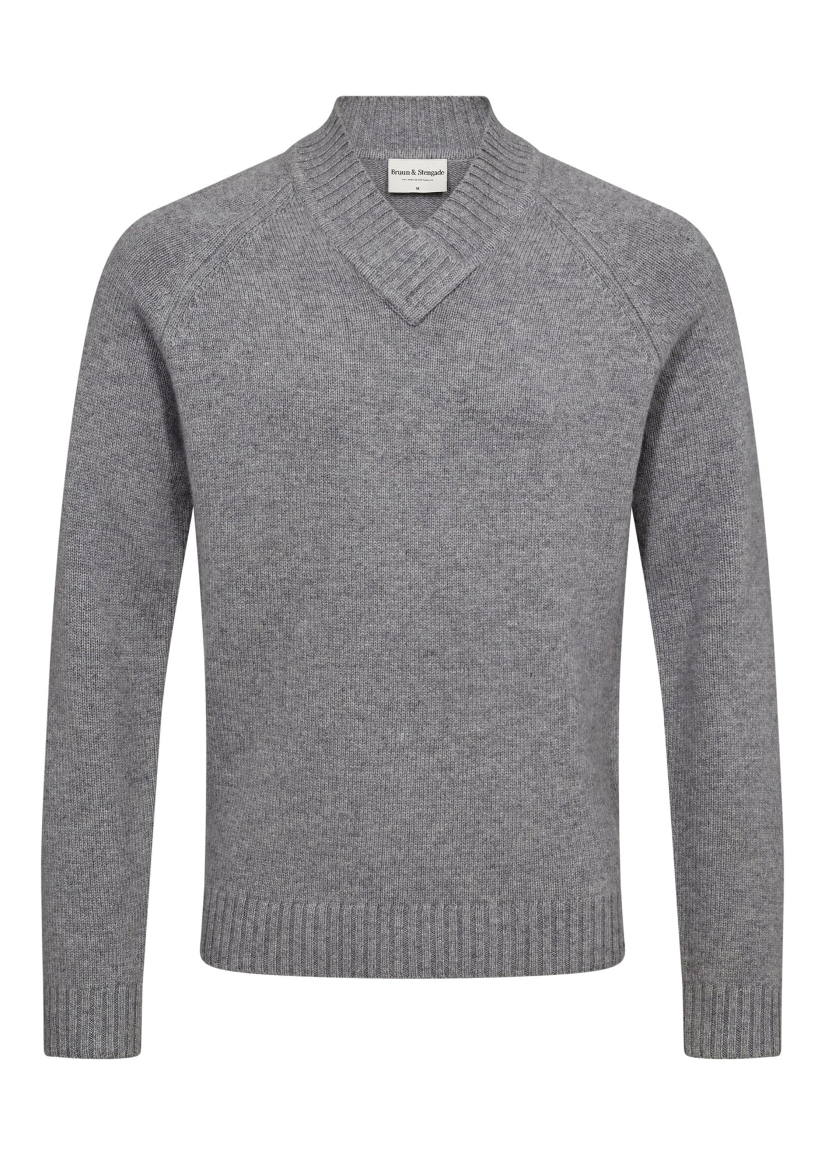 BRUUN & STENGADE Chandail col en v en laine d'agneau pour homme-Gris