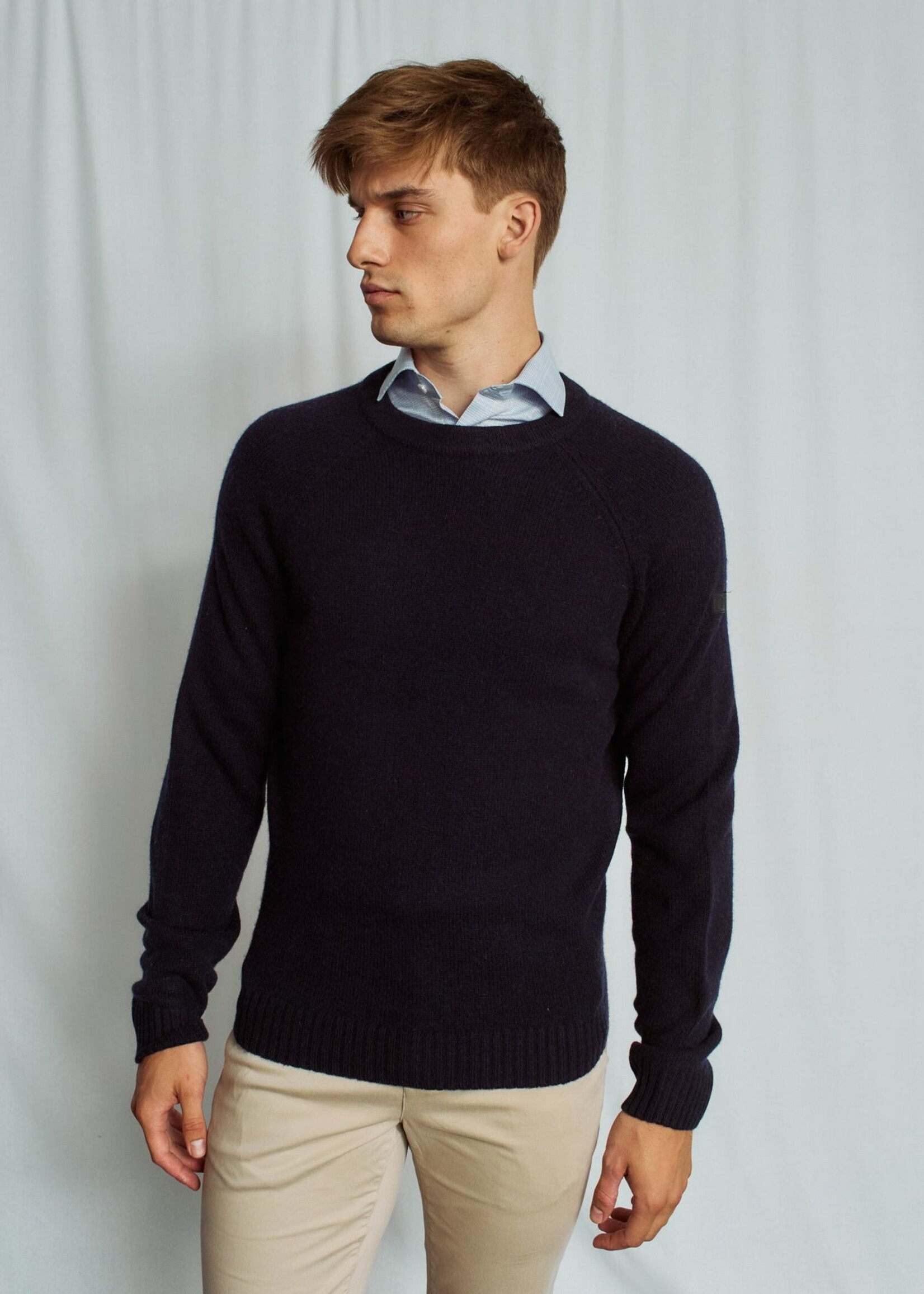 BRUUN & STENGADE Chandail col rond en laine d'agneau pour homme-Marine