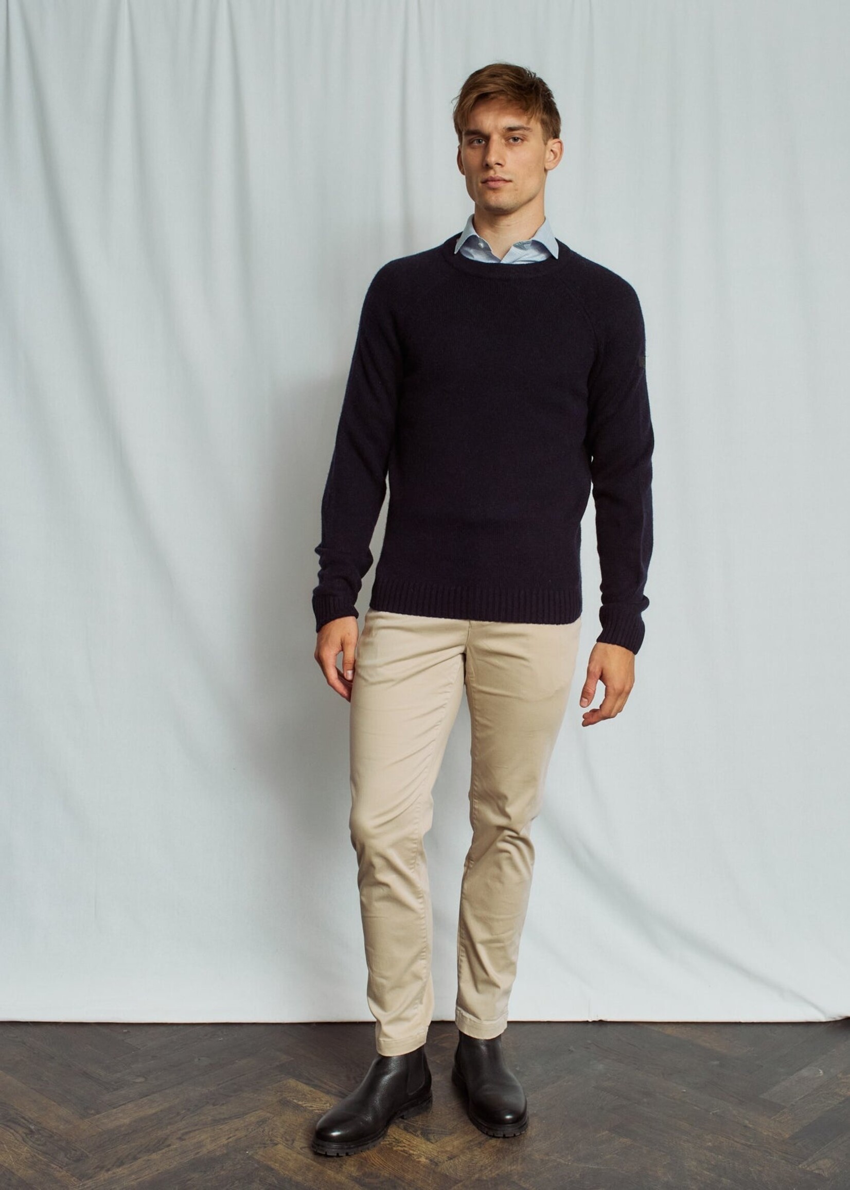 BRUUN & STENGADE Chandail col rond en laine d'agneau pour homme-Marine