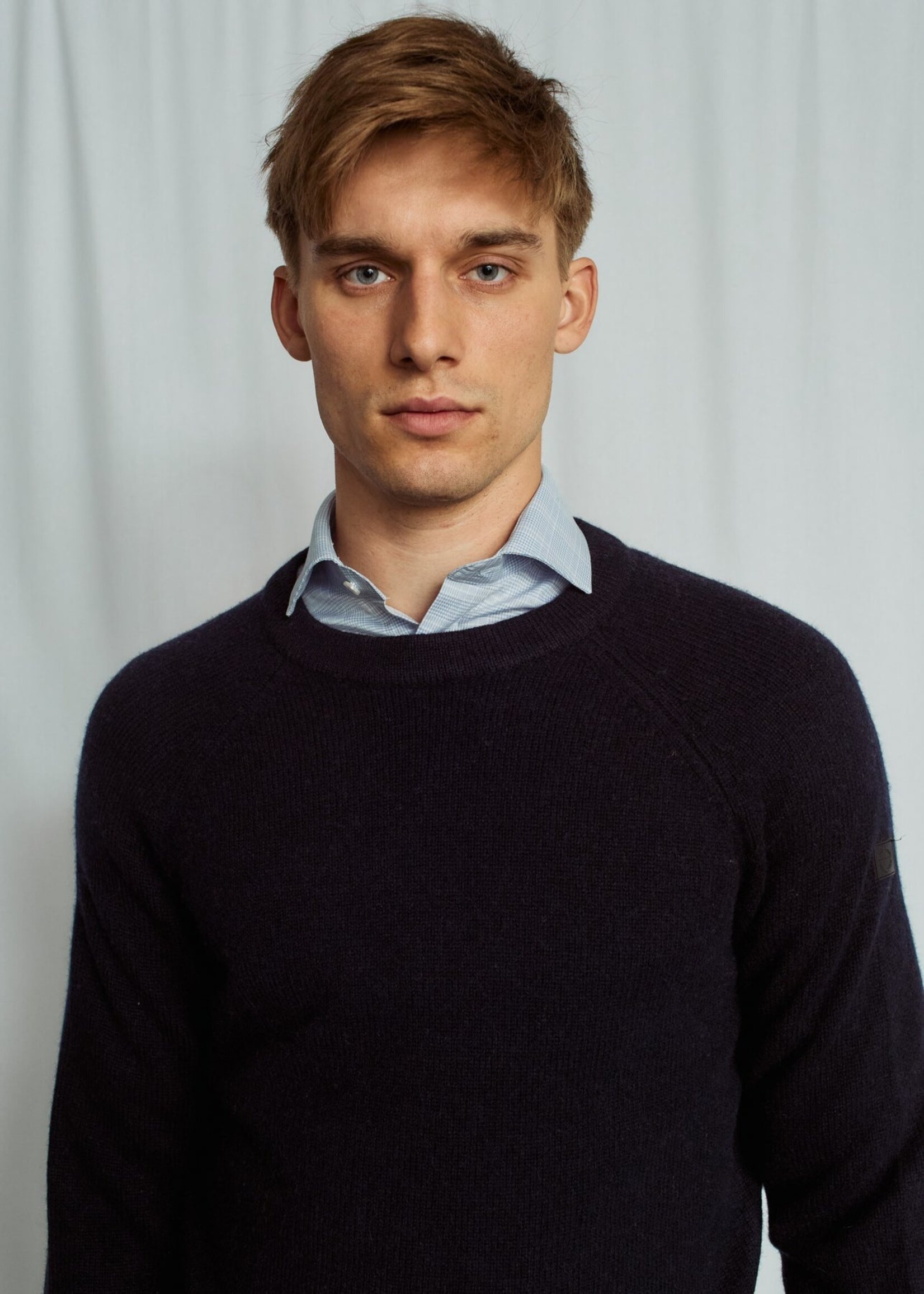BRUUN & STENGADE Chandail col rond en laine d'agneau pour homme-Marine