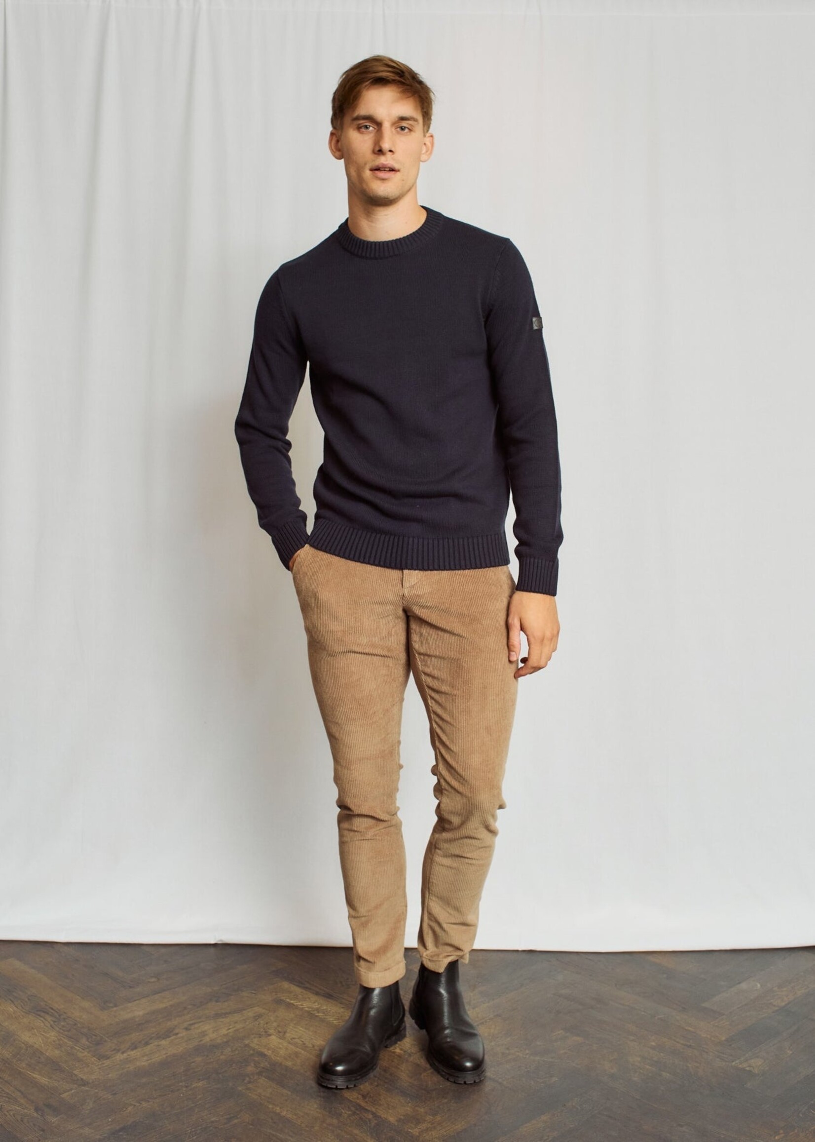 BRUUN & STENGADE Chandail col rond en tricot de coton pour homme-Marine